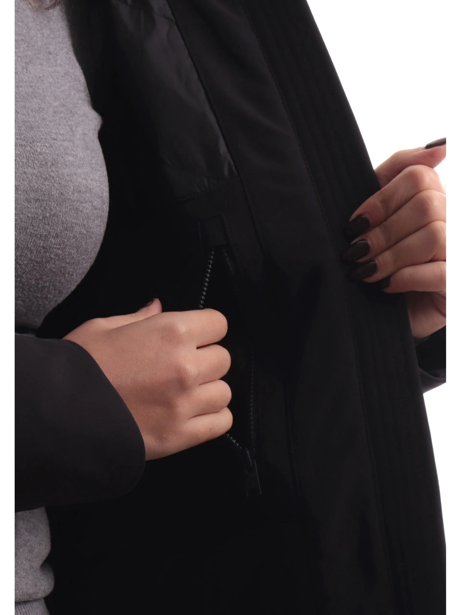 WOOLRICH Giubbini*Giacca nera da donna Firth Down full zip con cappuccio 1016FRUT3496