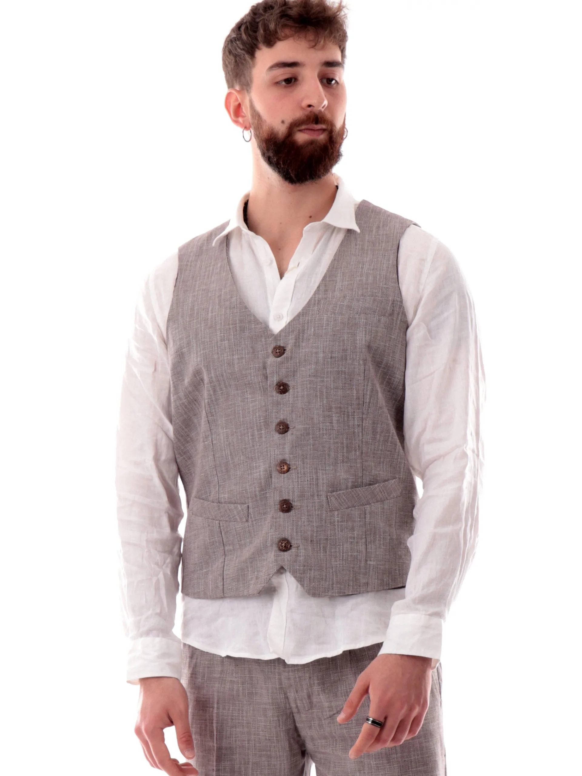 YES ZEE Gilet*Gilet cerimonia rigato da uomo misto lino G703PW00