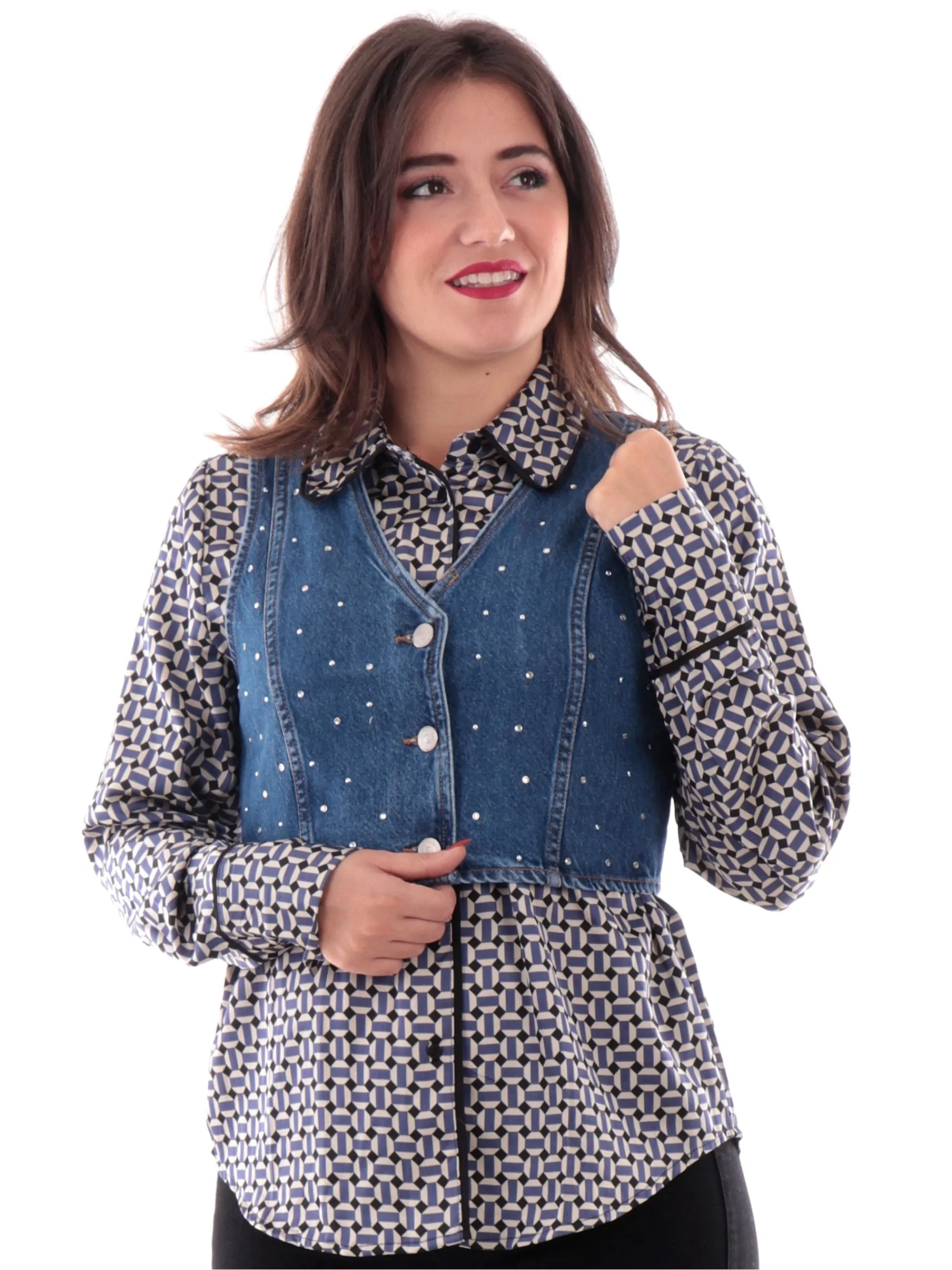 TIFFOSI Gilet*Gilet crop jeans da donna con strass Amber 2 10056739