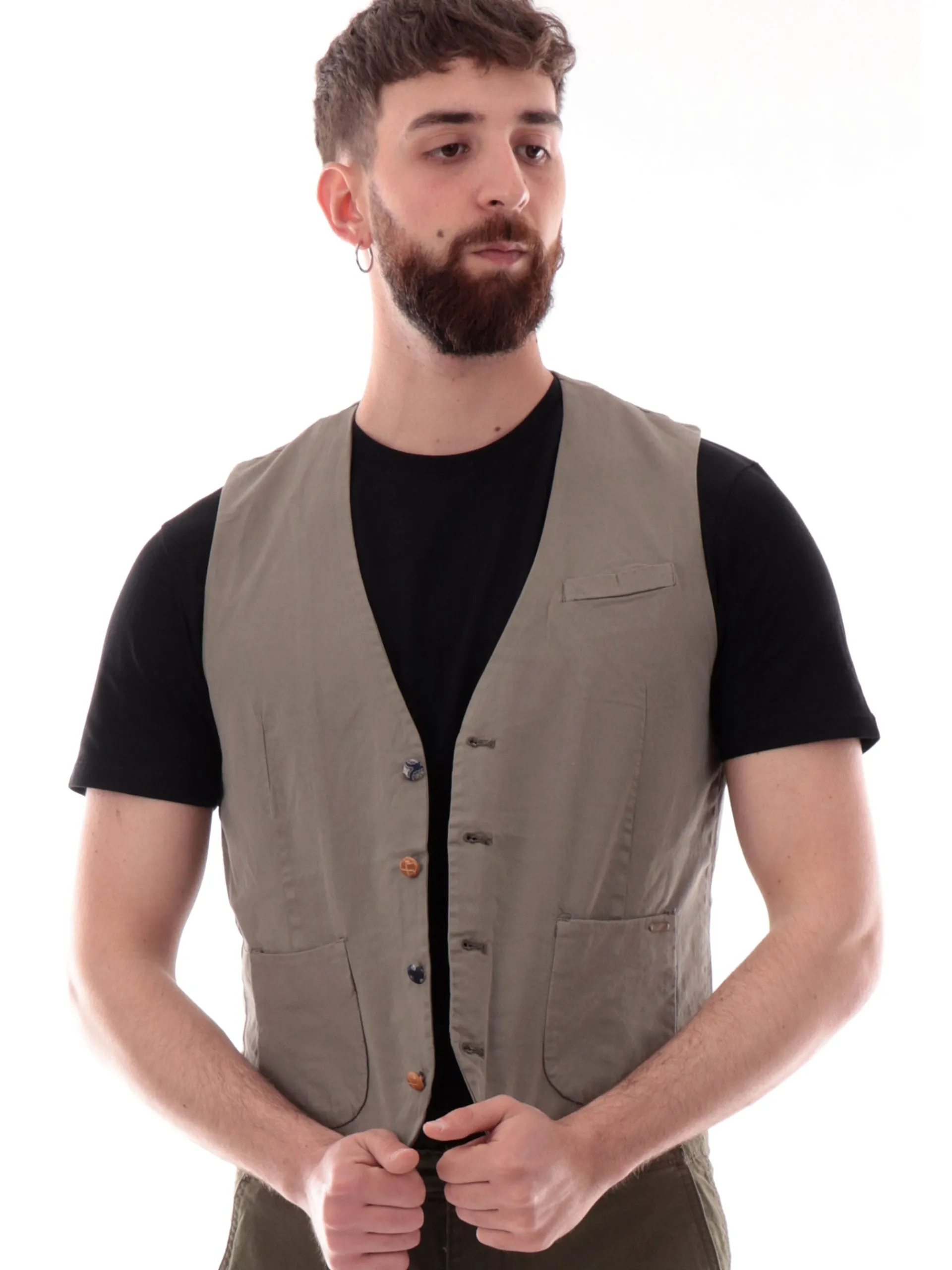 GIANNI LUPO Gilet*Gilet verde da uomo elegante con bottoni GL9710S25