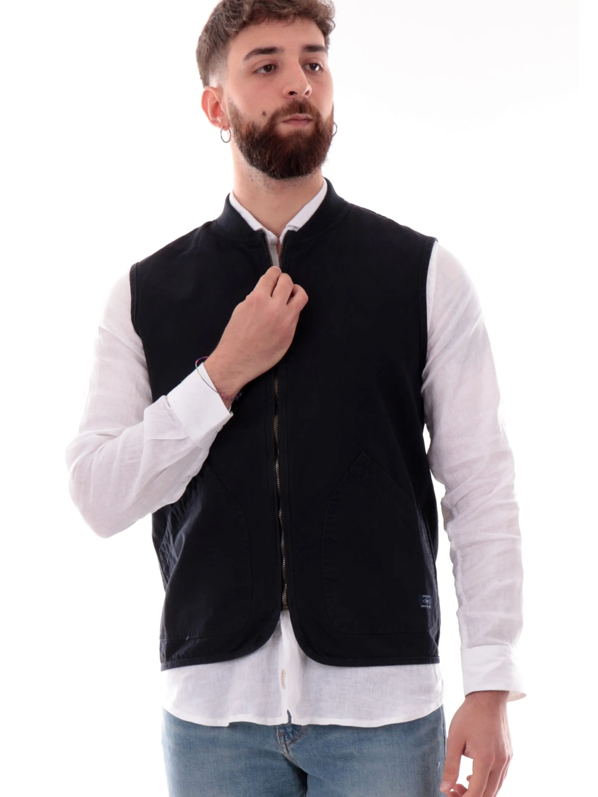 IMPURE Gilet*Gilet blu da uomo full zip con tasconi Canvas TERRY