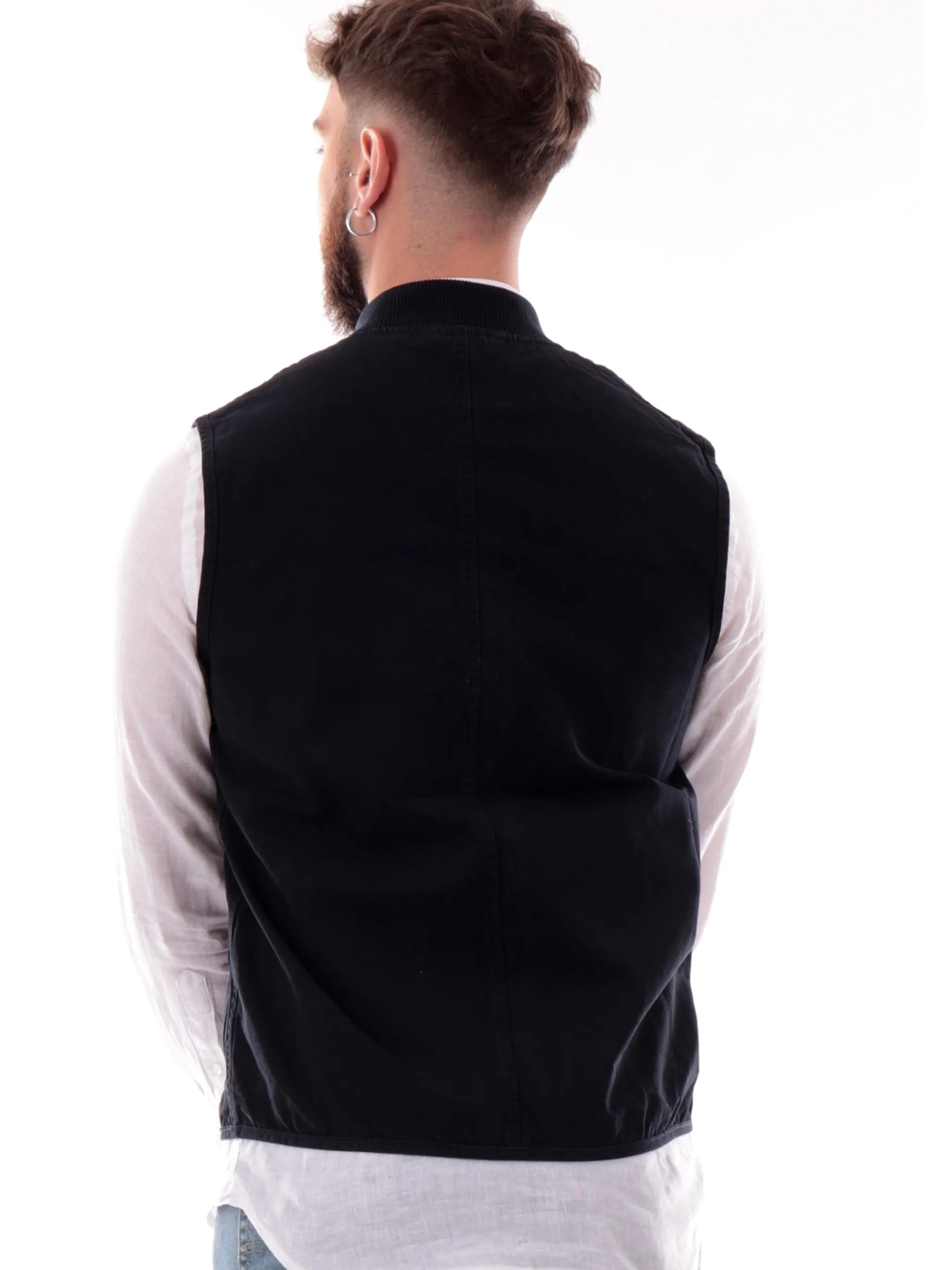 IMPURE Gilet*Gilet blu da uomo full zip con tasconi Canvas TERRY