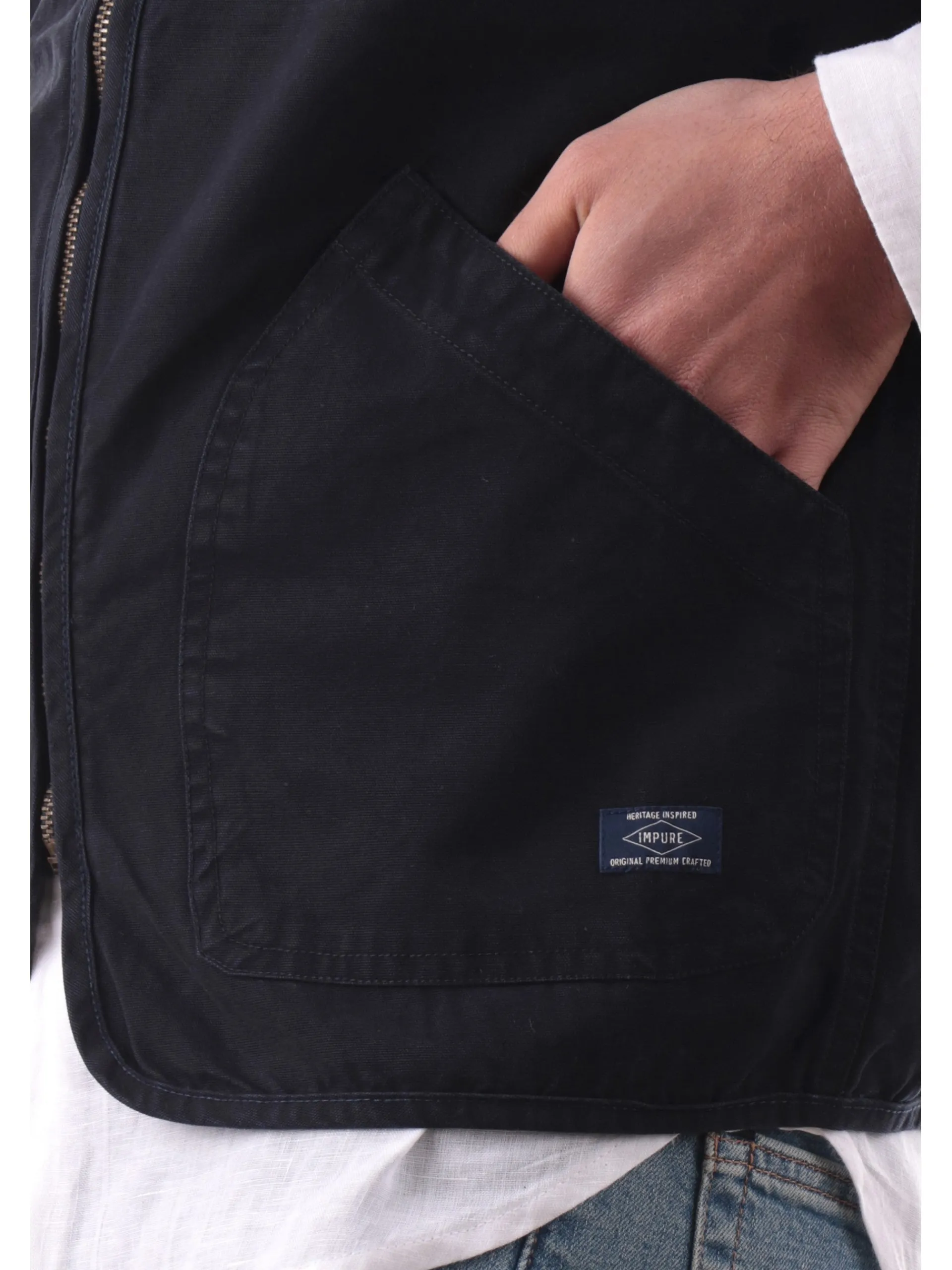 IMPURE Gilet*Gilet blu da uomo full zip con tasconi Canvas TERRY