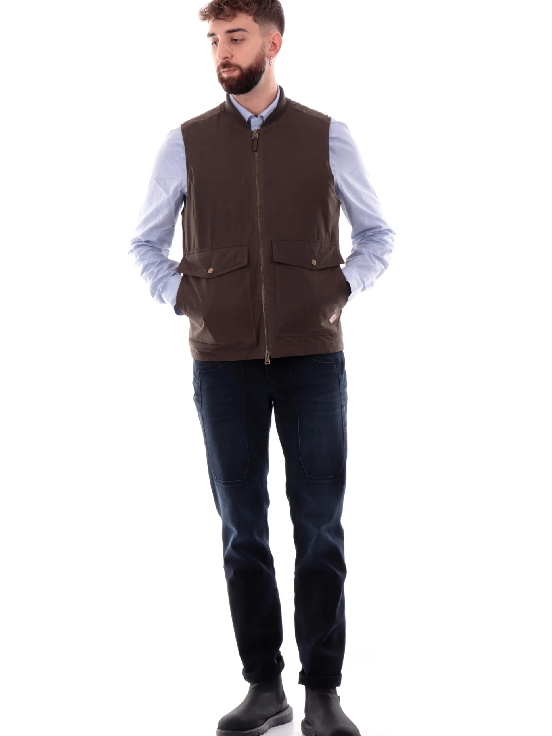 IMPURE Gilet*Gilet verde da uomo tasconi con patta WALKER