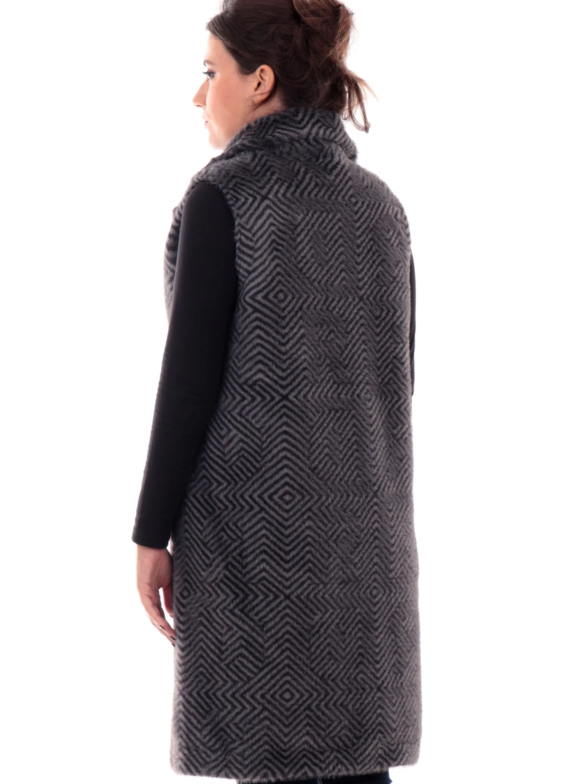 RRD Giubbini*Gilet donna Lungo Ecorazzo Zig zag grigio e nero W24516