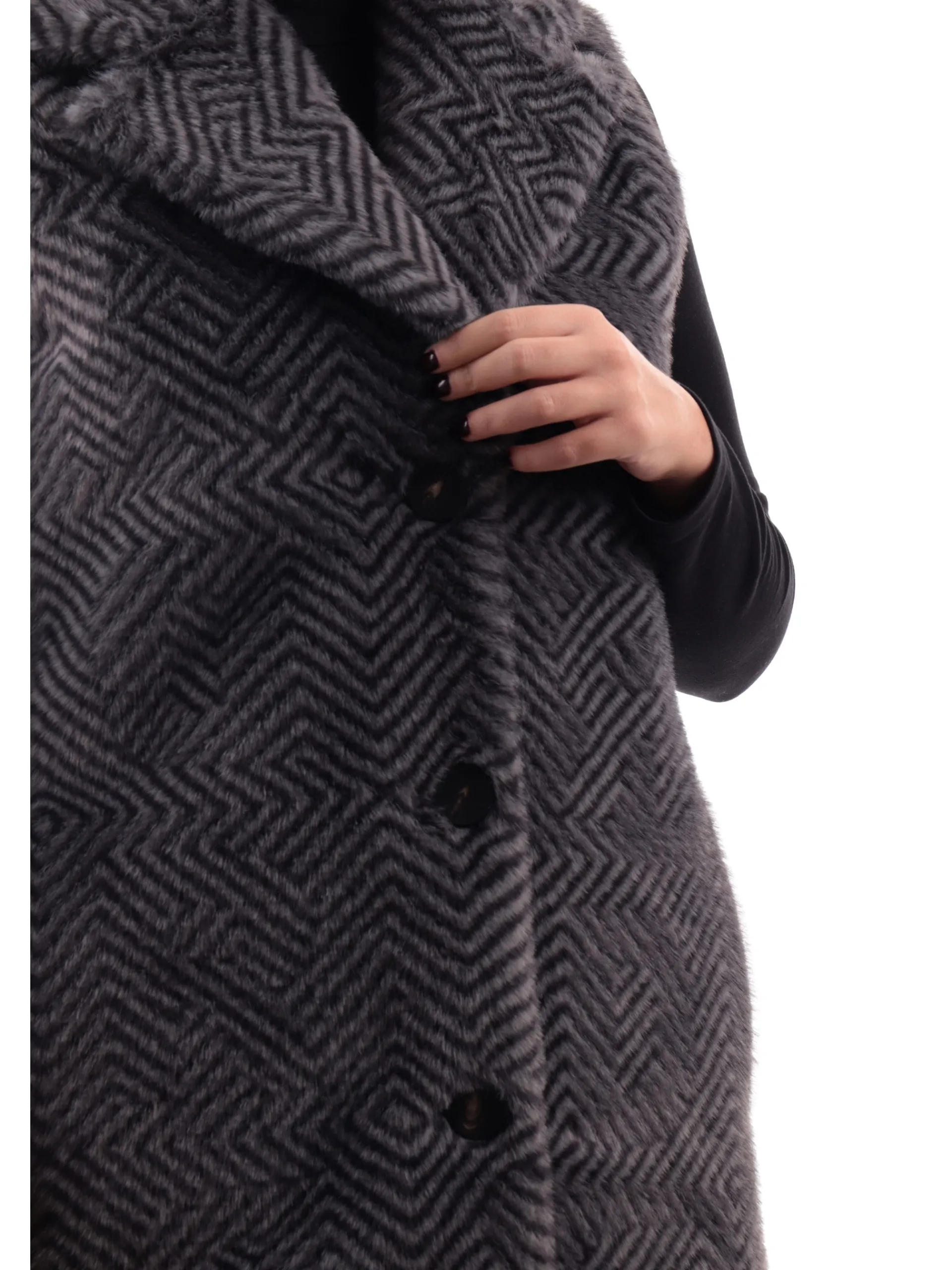 RRD Giubbini*Gilet donna Lungo Ecorazzo Zig zag grigio e nero W24516