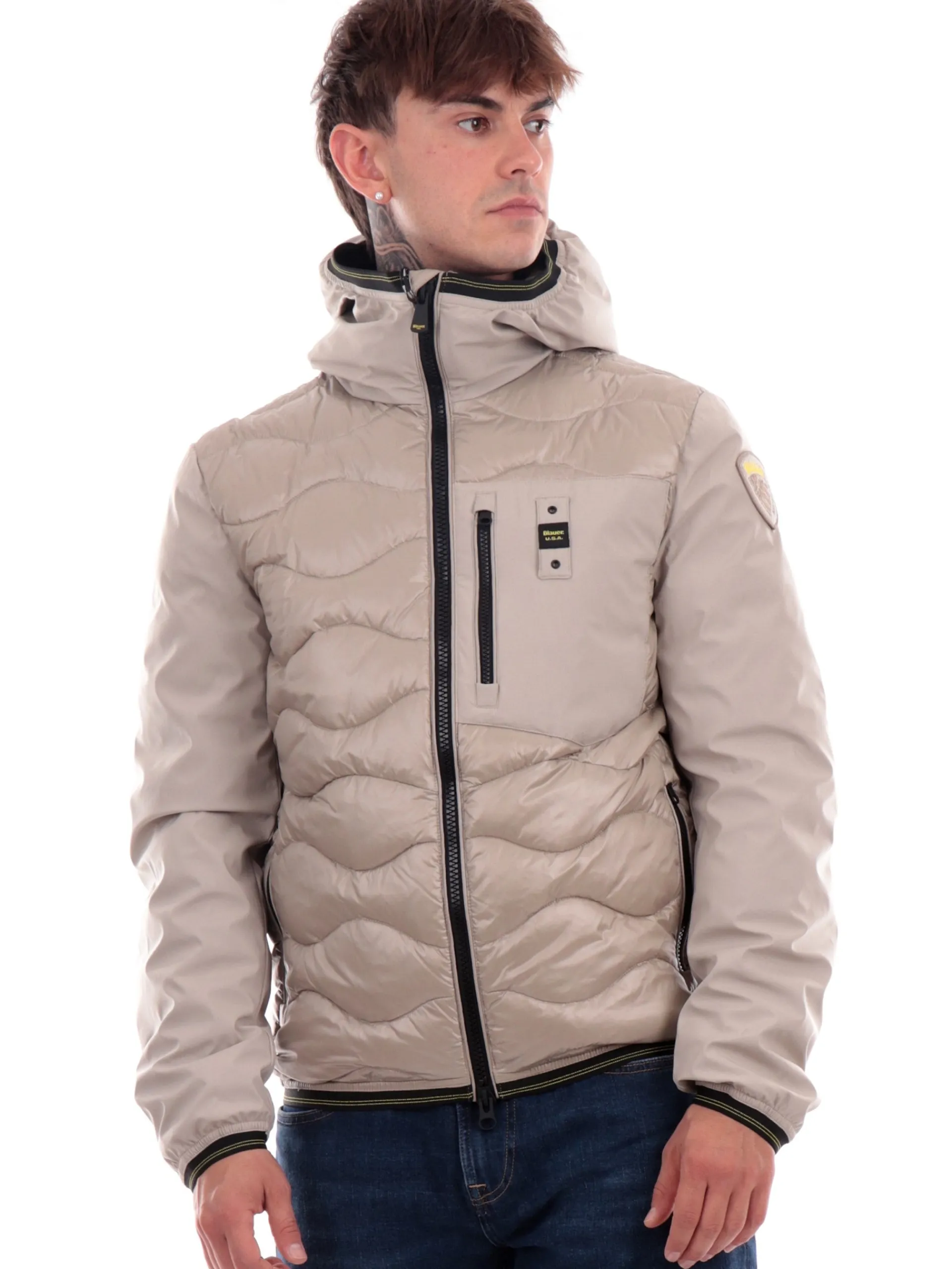 BLAUER Giubbini*Giubbino beige da uomo inserti in tessuto tecnico C08034006355