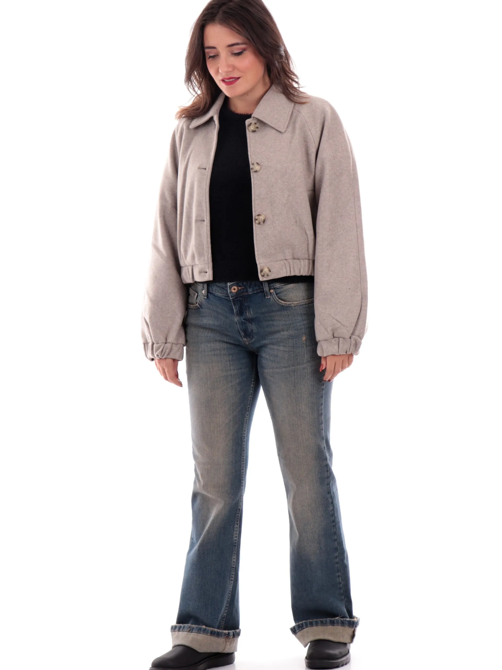 ONLY Giubbini*Giubbino crop grigio da donna Life Collar 15321922