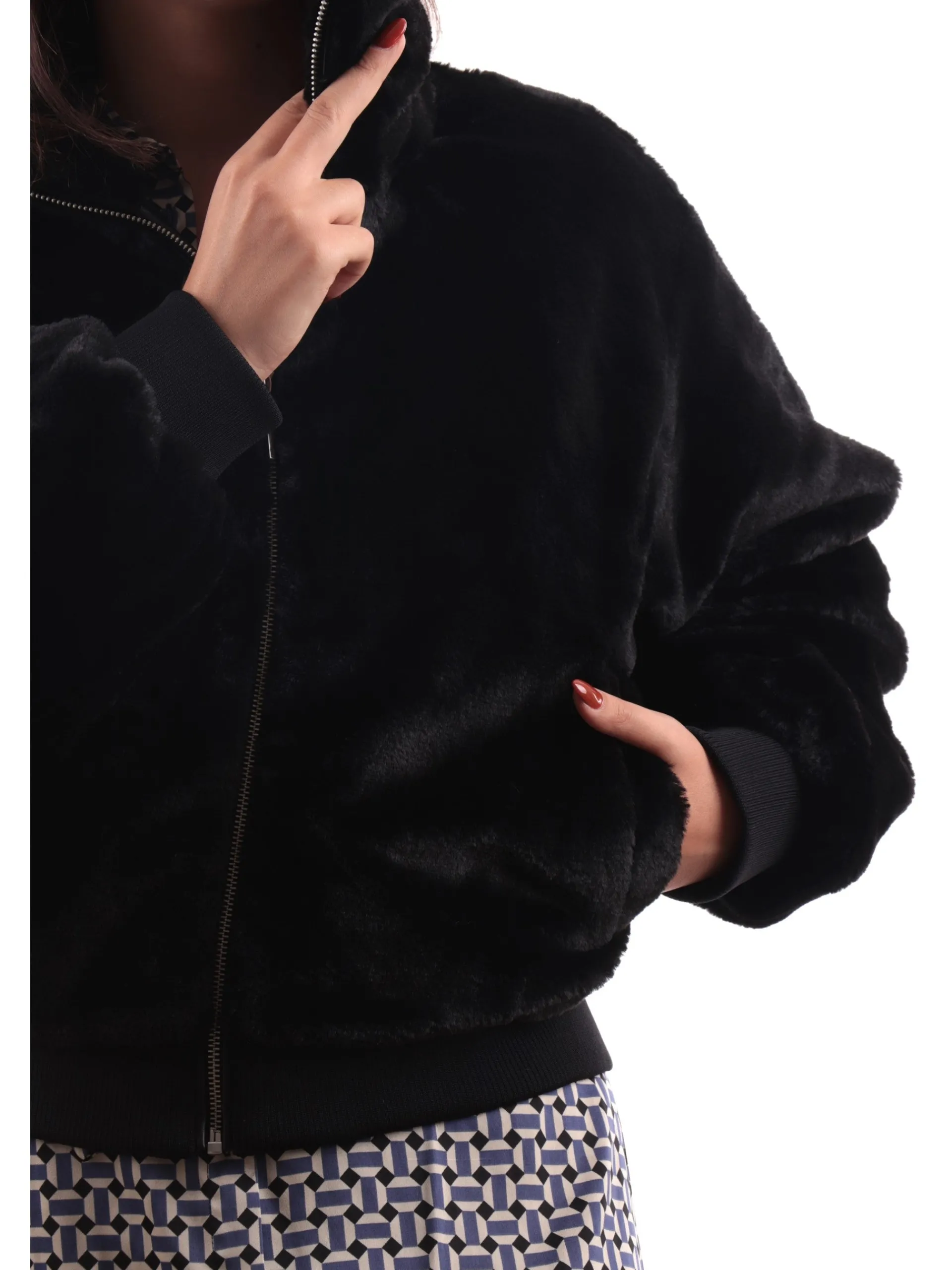 ONLY Giubbini*Giubbino pelliccia eco nero da donna full zip 15327330