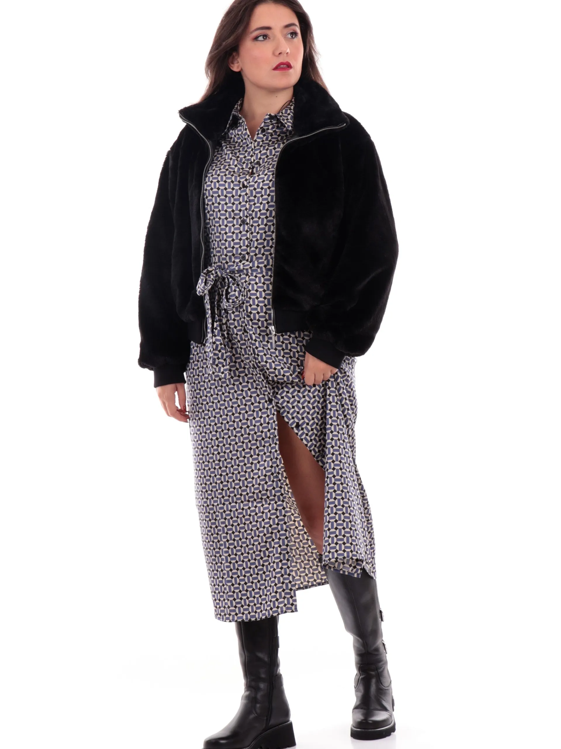 ONLY Giubbini*Giubbino pelliccia eco nero da donna full zip 15327330