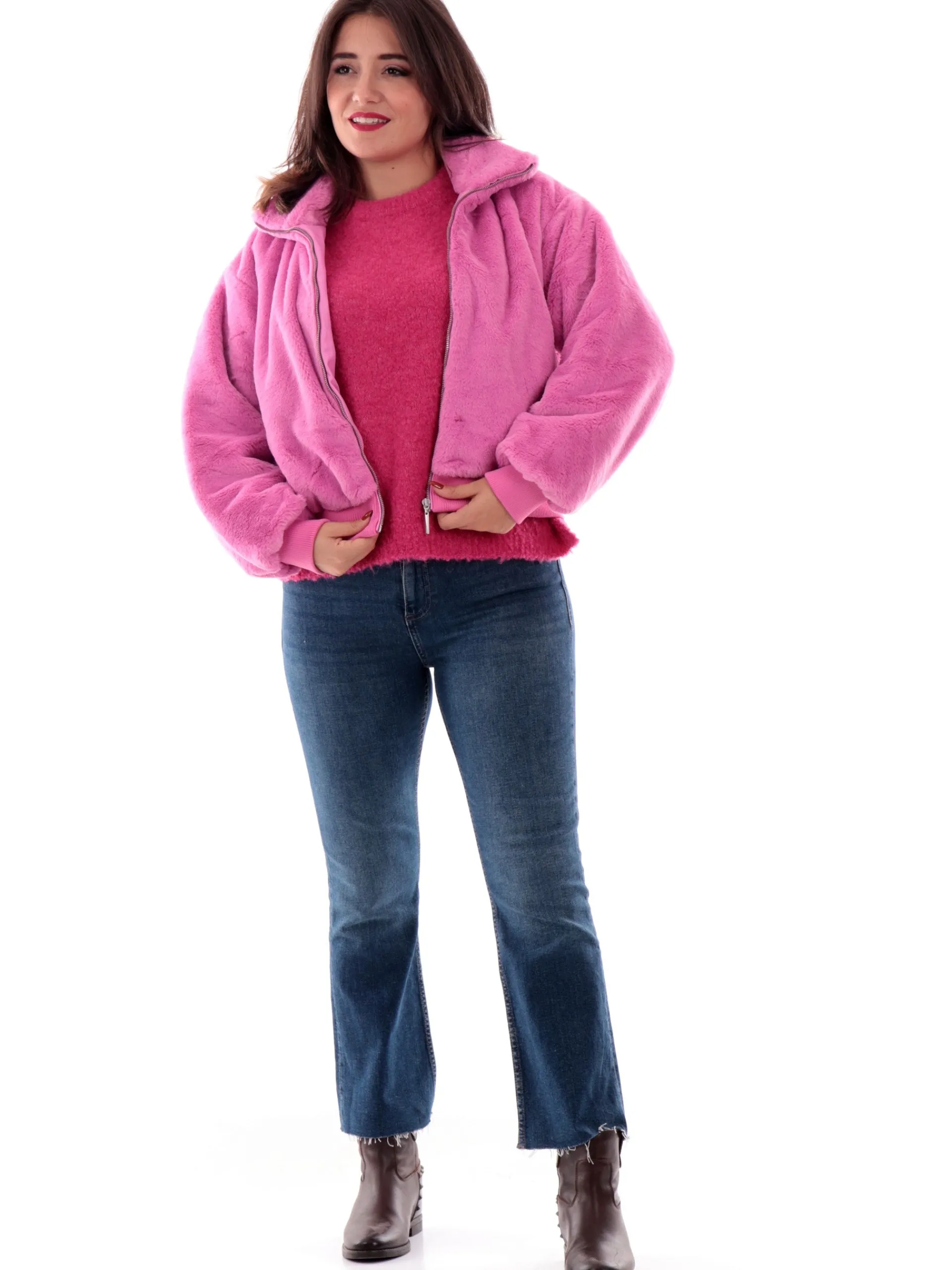 ONLY Giubbini*Giubbino pelliccia eco rosa da donna full zip 15327330