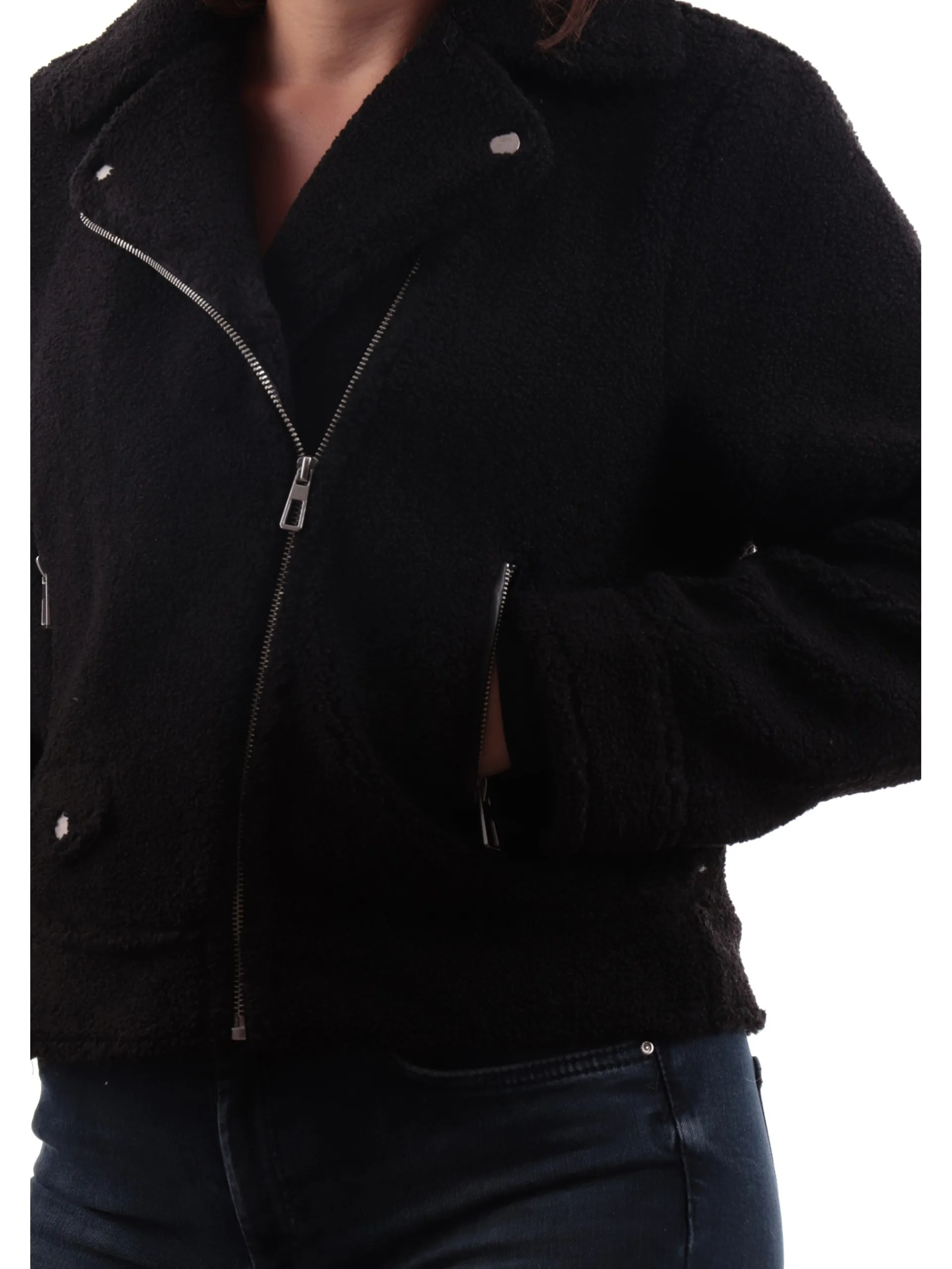 ONLY Giubbini*Giubbino pelliccia eco-friendly nero da donna Biker 15322441