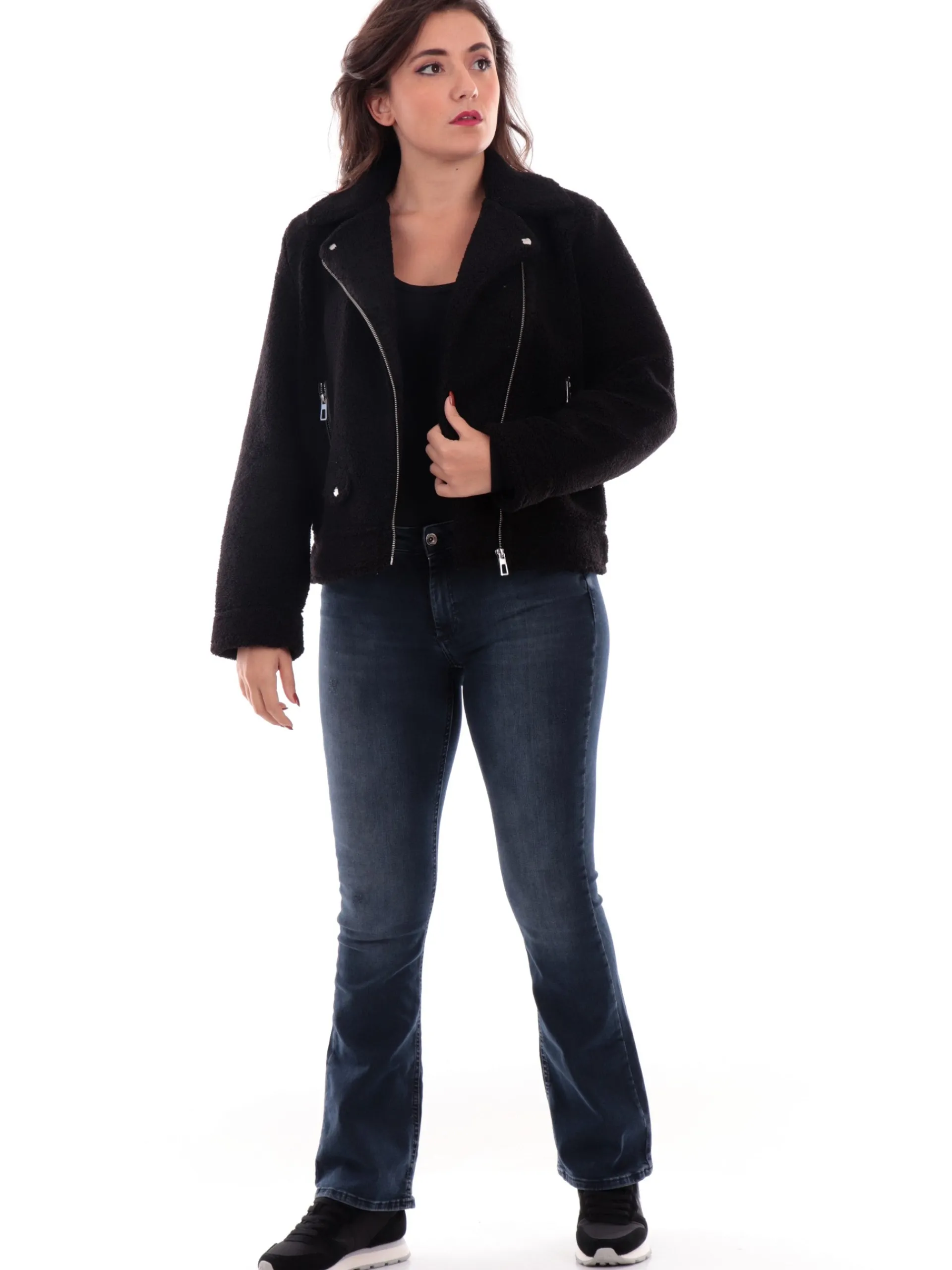 ONLY Giubbini*Giubbino pelliccia eco-friendly nero da donna Biker 15322441