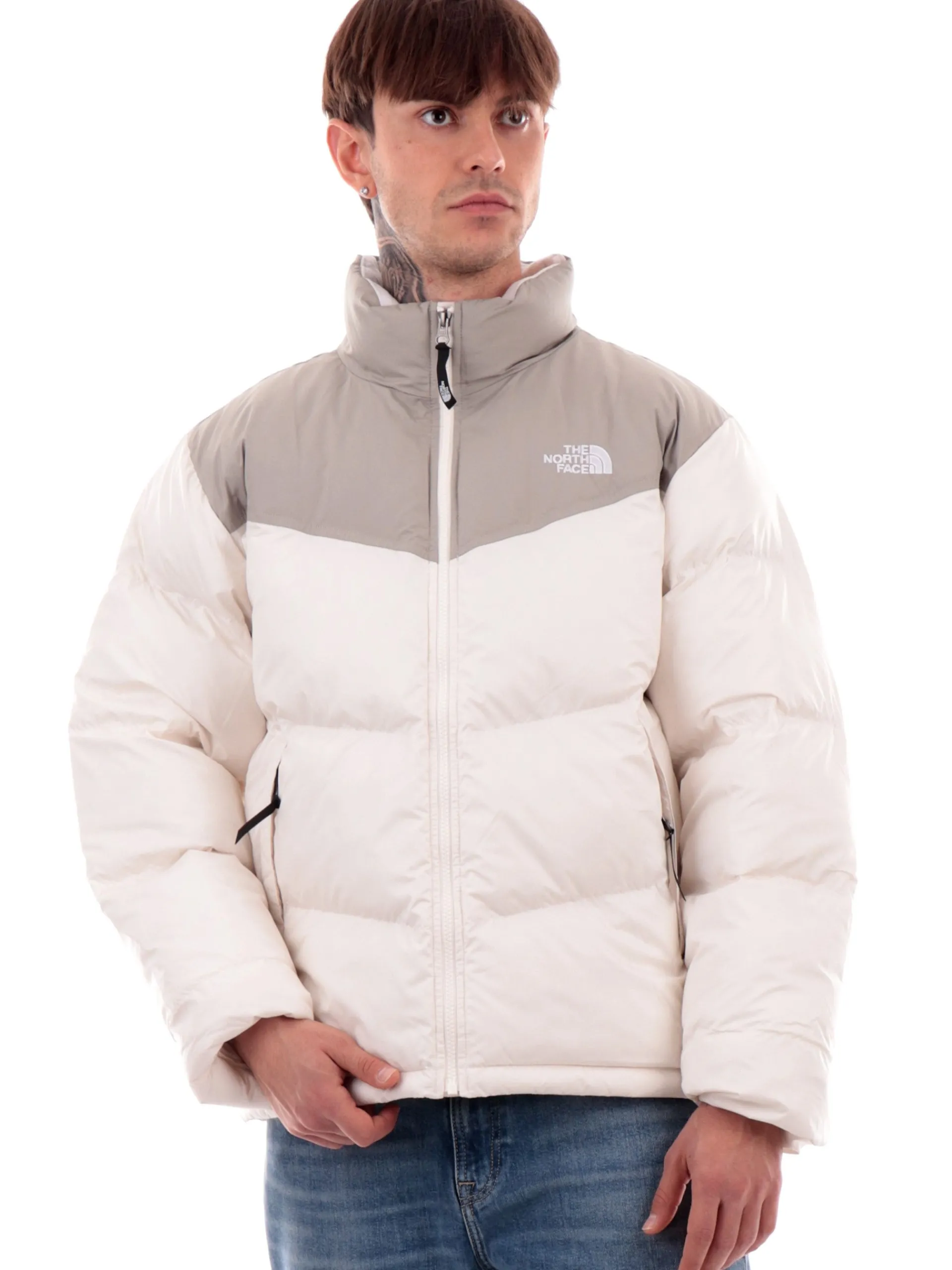 THE NORTH FACE Giubbini*Giubbino Saikuru bianco e grigio da uomo logo ricamato NF0A853I