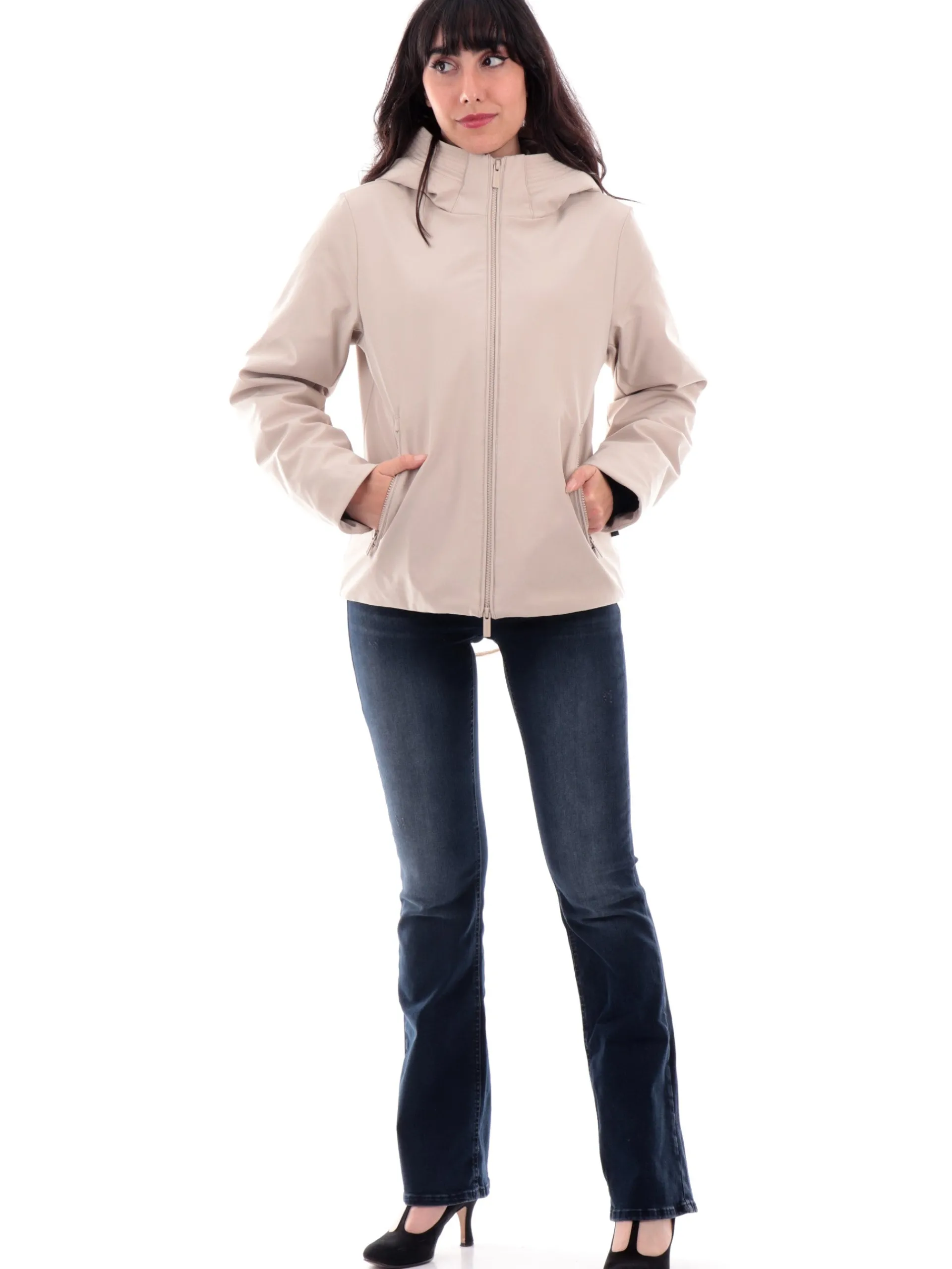 WOOLRICH Giubbini*Giubbino beige da donna Firth Down full zip con cappuccio 1016FRUT3496