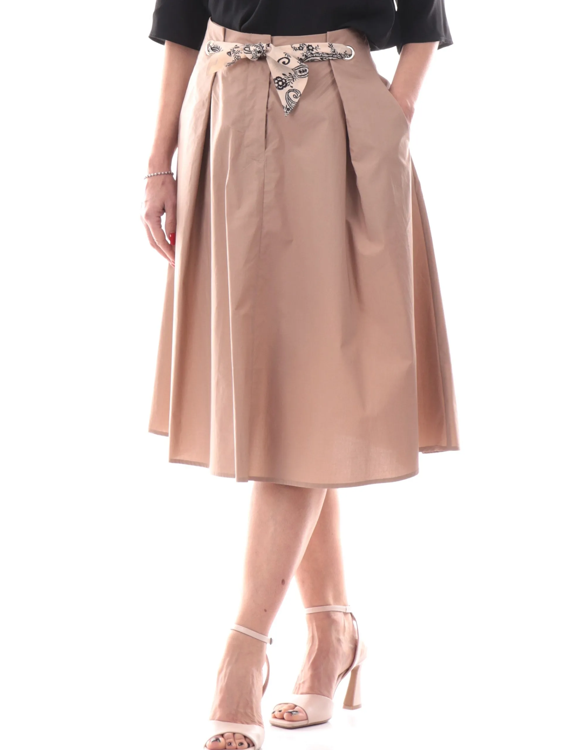 ANIS Gonne*Gonna lunga marrone da donna con cintura fantasia foulard 251C1250