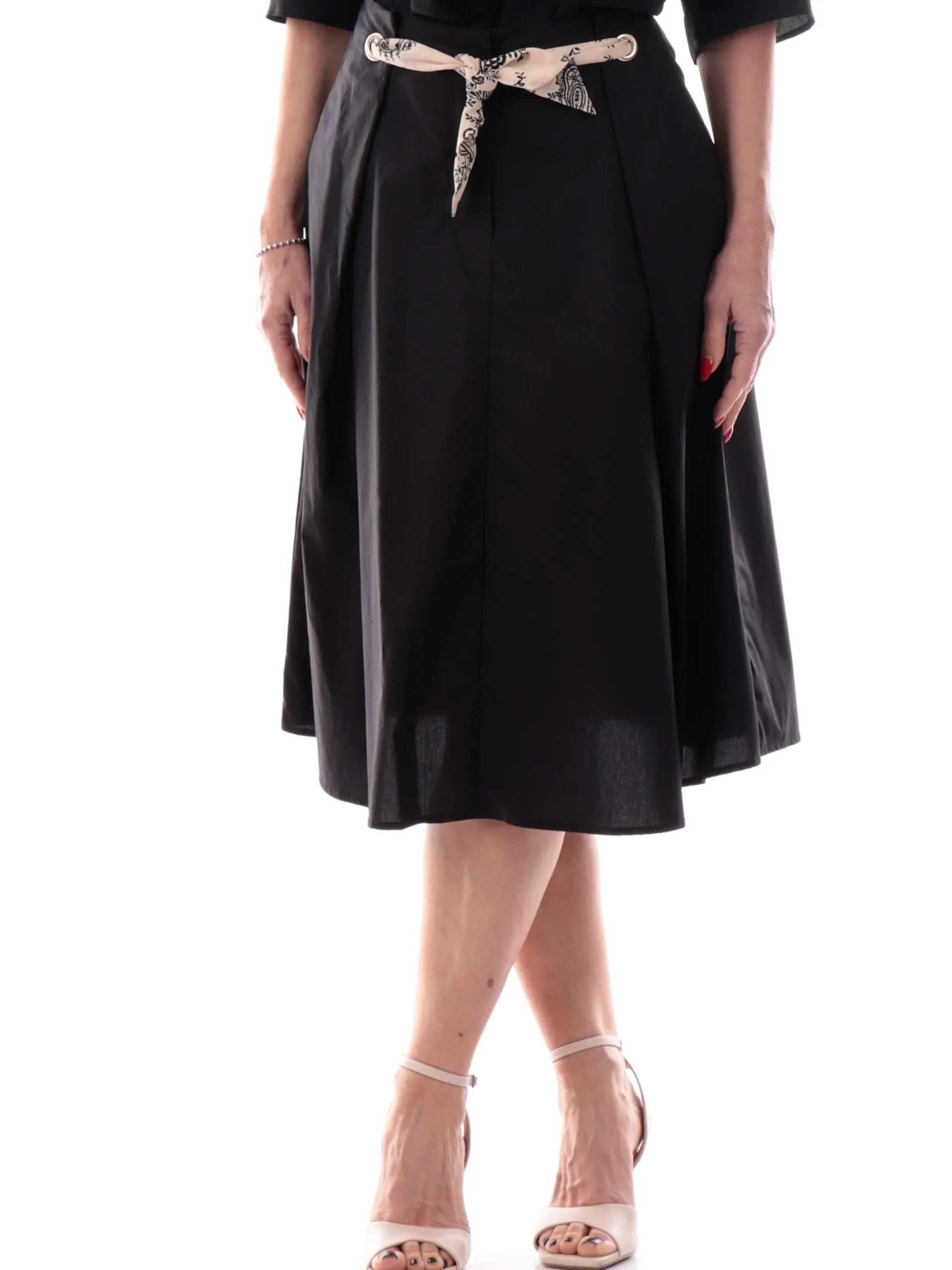 ANIS Gonne*Gonna lunga nera da donna con cintura fantasia foulard 251C1250 029