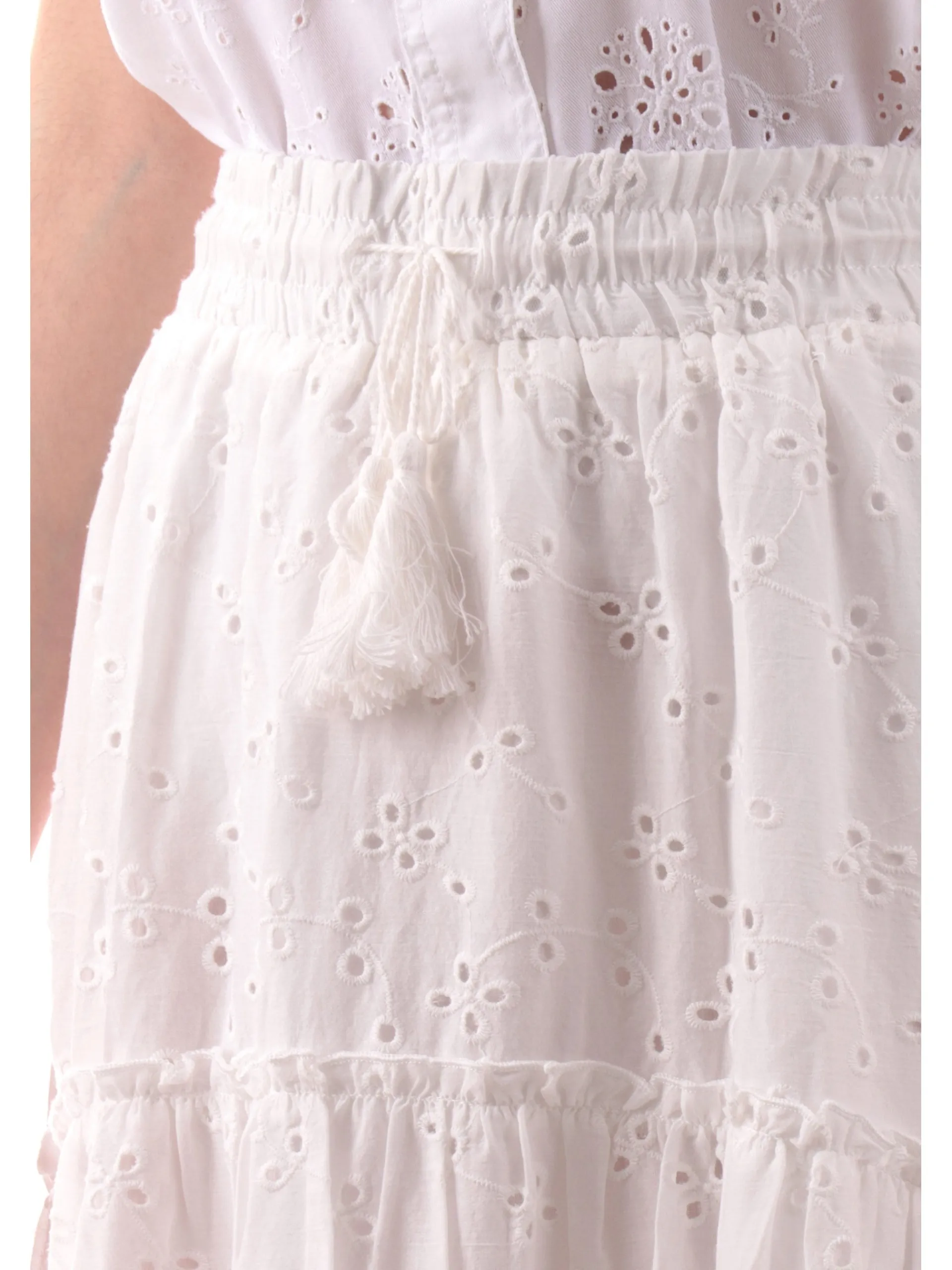 MOLLYBRACKEN Gonne*Gonna Molly Bracken bianca da donna a balze in pizzo macrame sangallo GL709DEWHITE