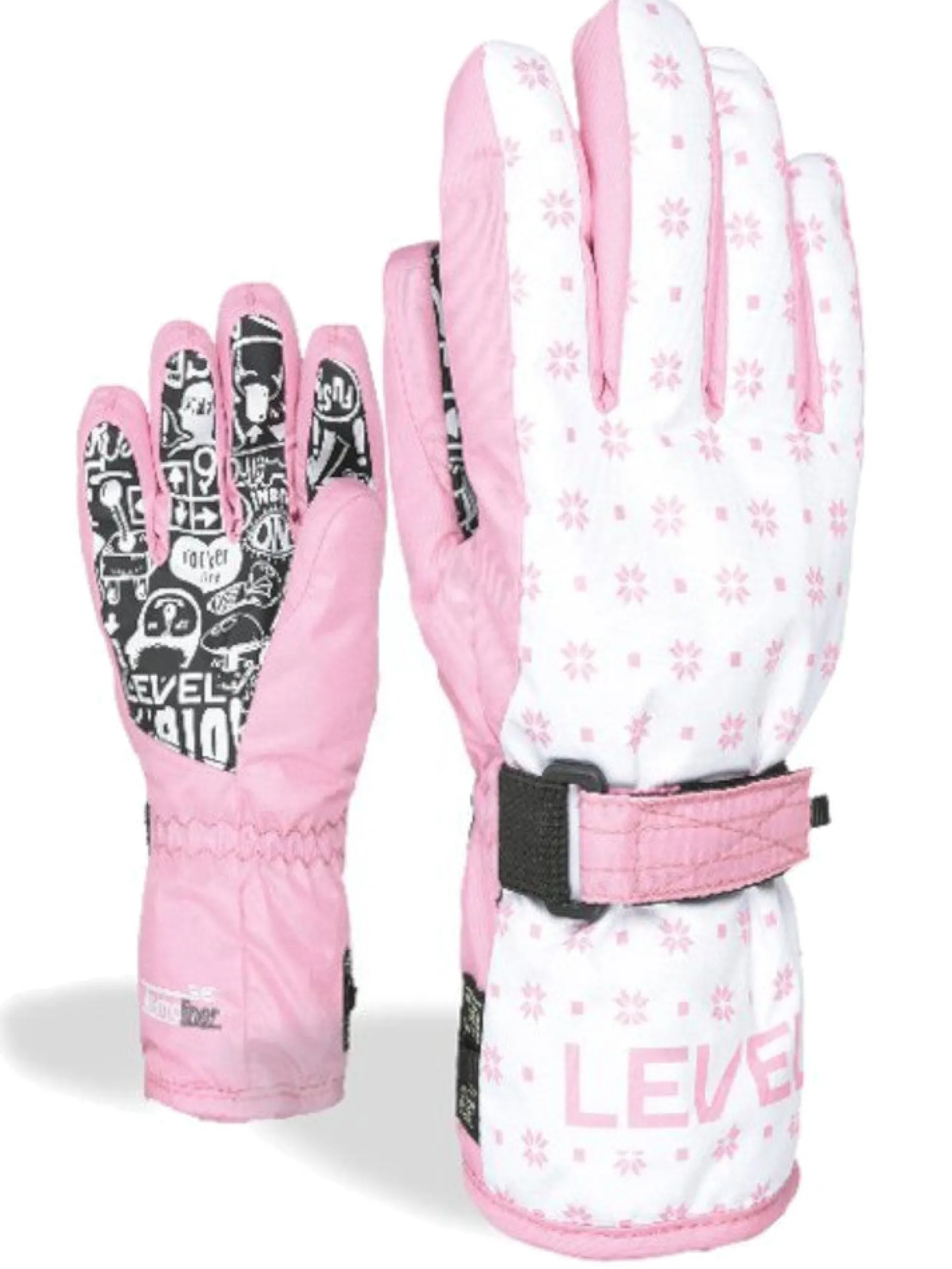 LEVEL Accessori*Guanti sci rosa da bambina con grafica, modello Pattern 4152JG