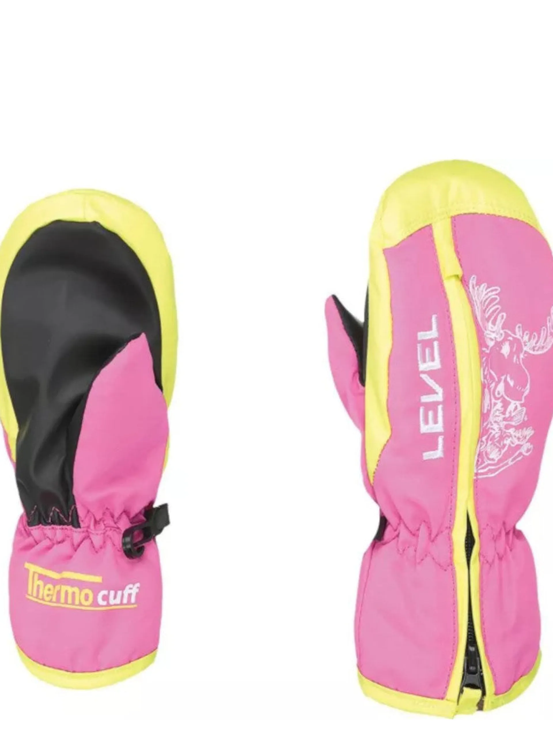 LEVEL Accessori*Guanti sci rosa e gialli da bambina con grafica, modello Dudy 4182JM