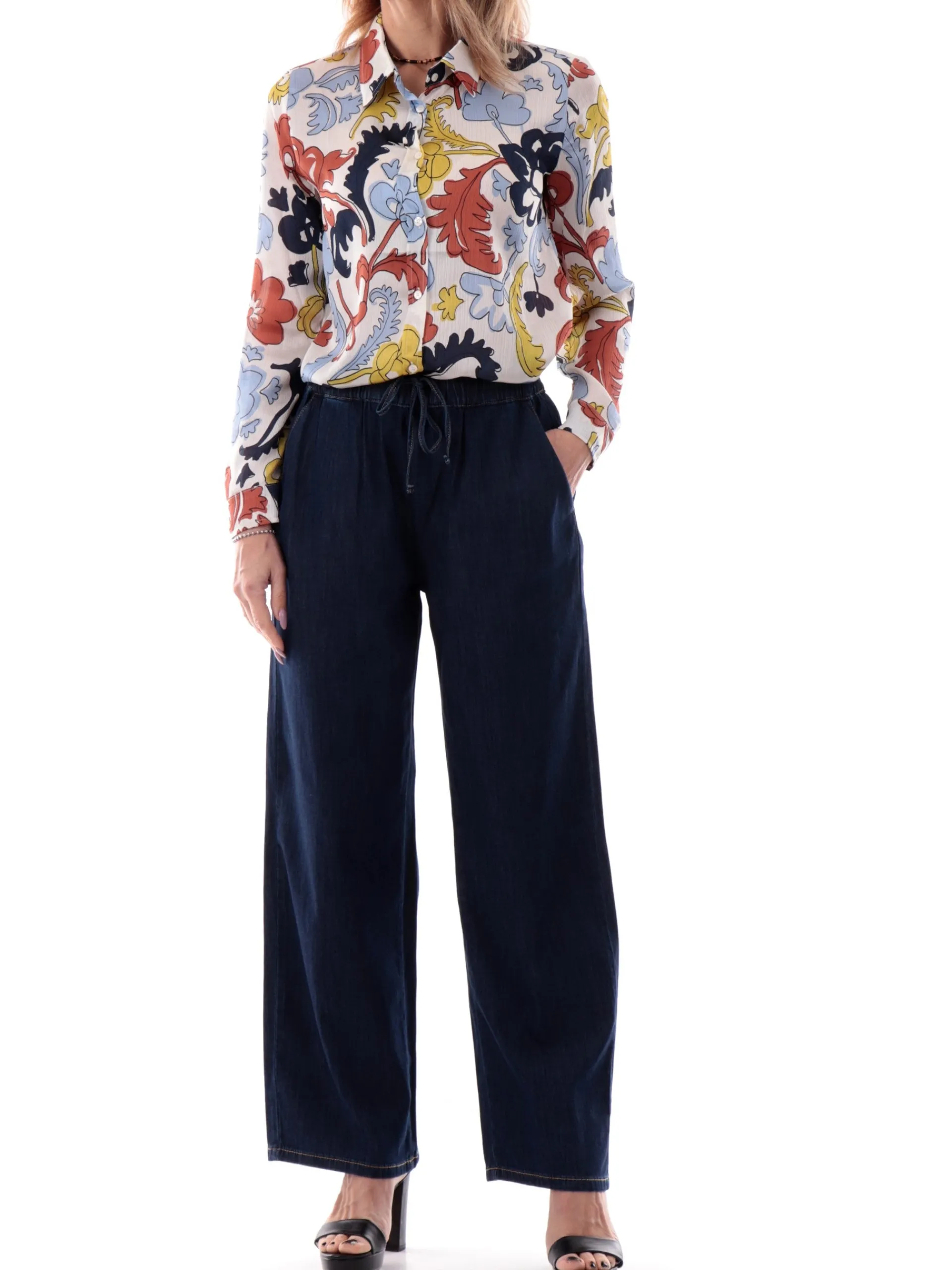 EMME MARELLA Jeans*Jeans a palazzo da donna con elastico in vita FINGERE
