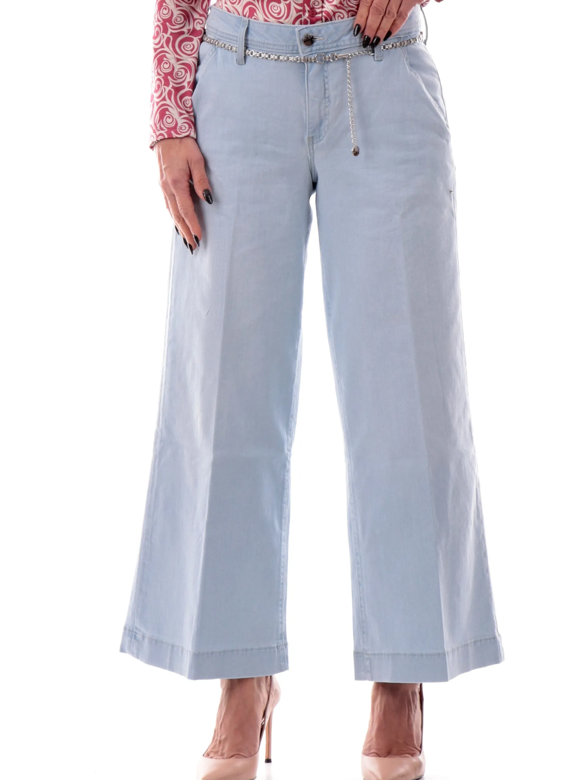 GUESS Jeans*Jeans Flare Crop blu da donna con cintura catenella Zoya W5GA1LD5NB4 NGLH