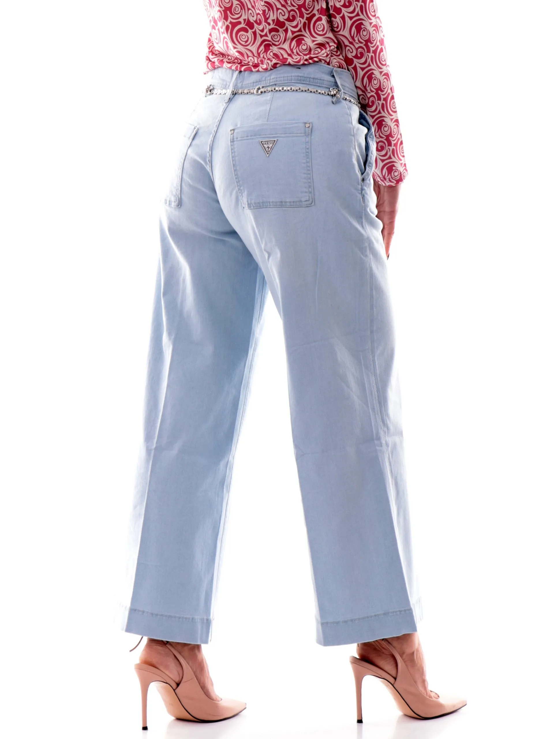 GUESS Jeans*Jeans Flare Crop blu da donna con cintura catenella Zoya W5GA1LD5NB4 NGLH