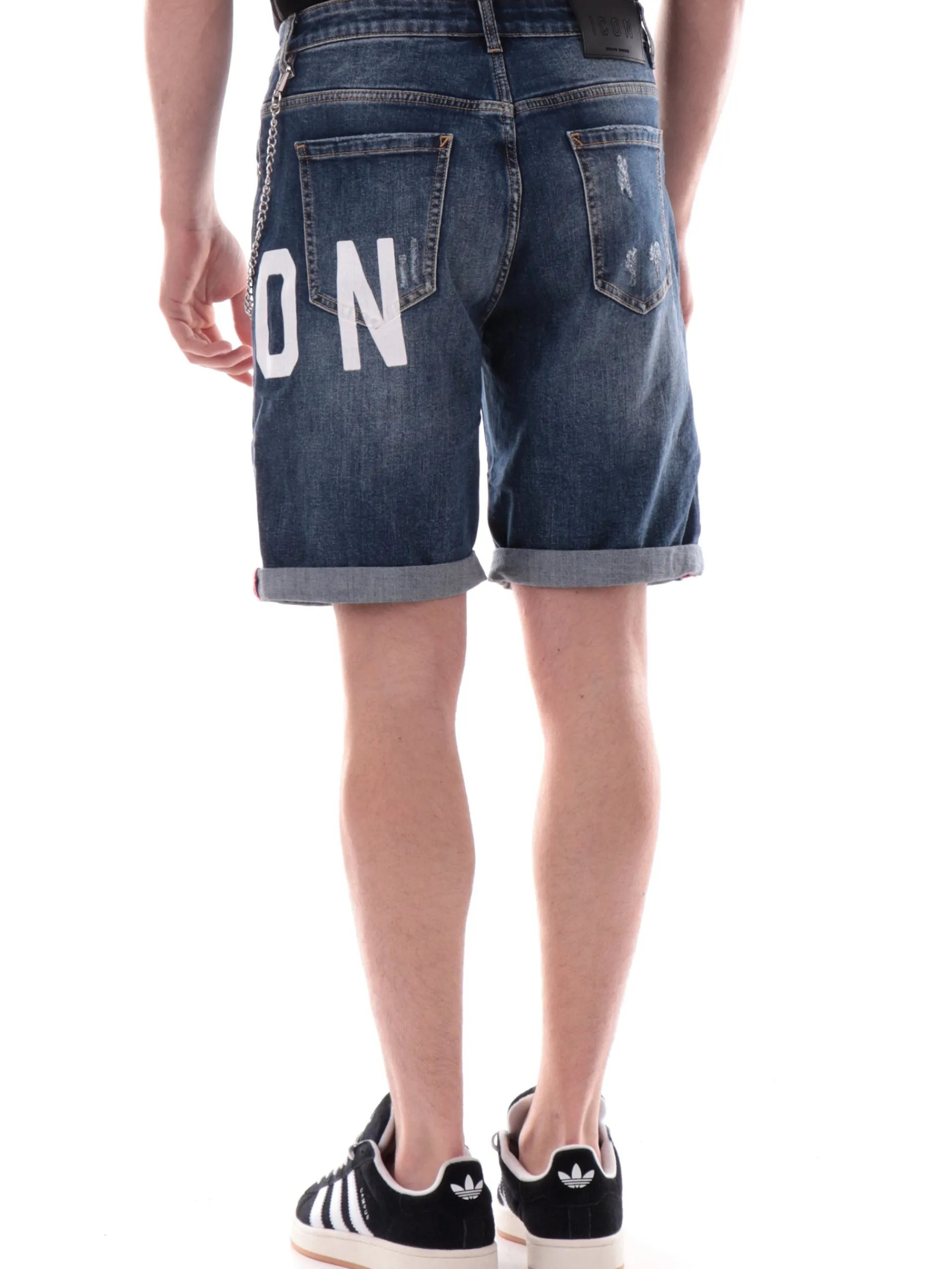 ICON Bermuda*Jeans strappati maxi logo Bianco e catenella ICUS2S5D013 BLUE