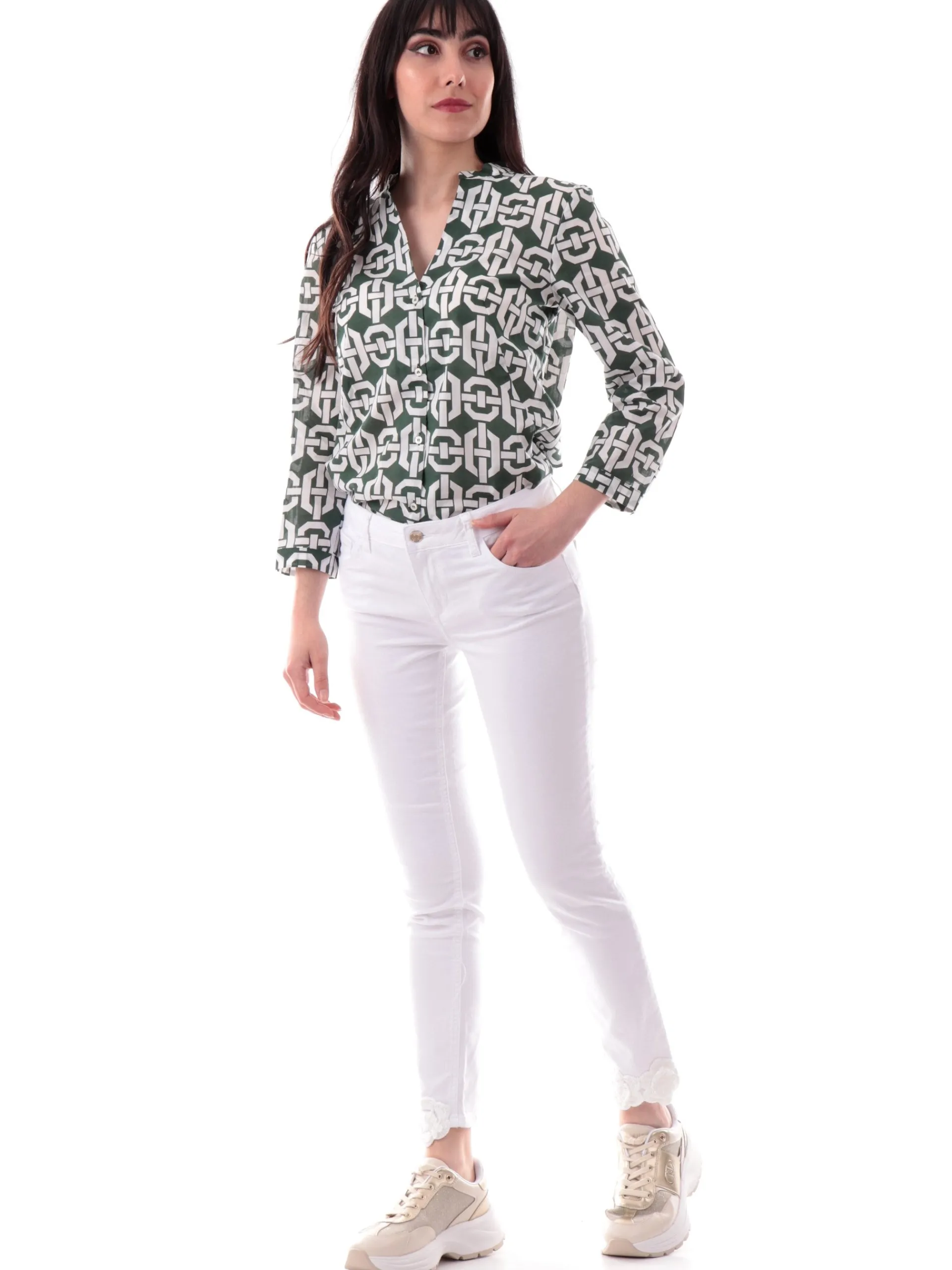 LIU JO MILANO Jeans*Jeans Liu Jo Bottom Up bianchi da donna con ricami floreali WA5457T4033