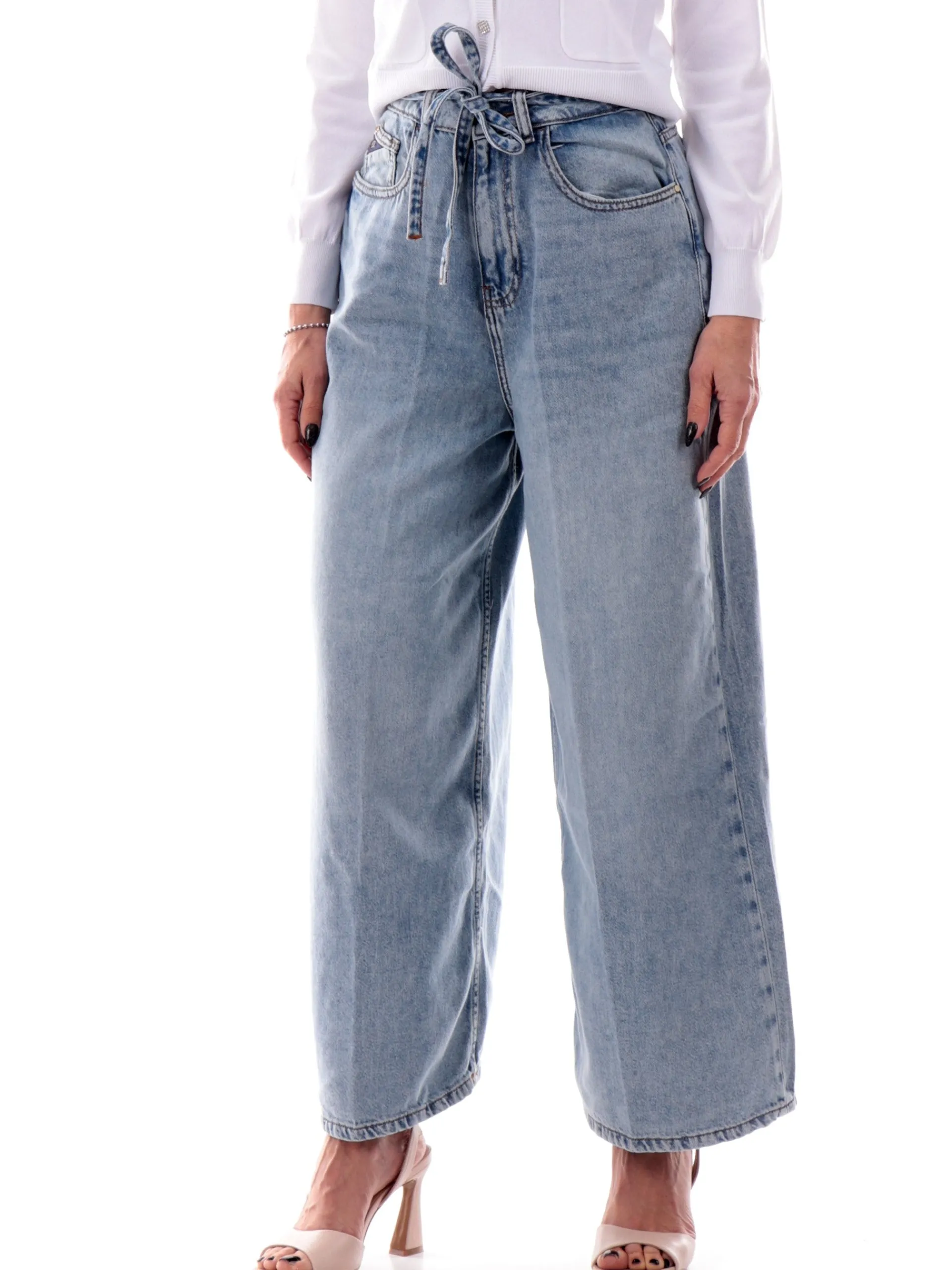 YES ZEE Jeans*Jeans palazzo blu da donna con cintura rimovibile P308W362