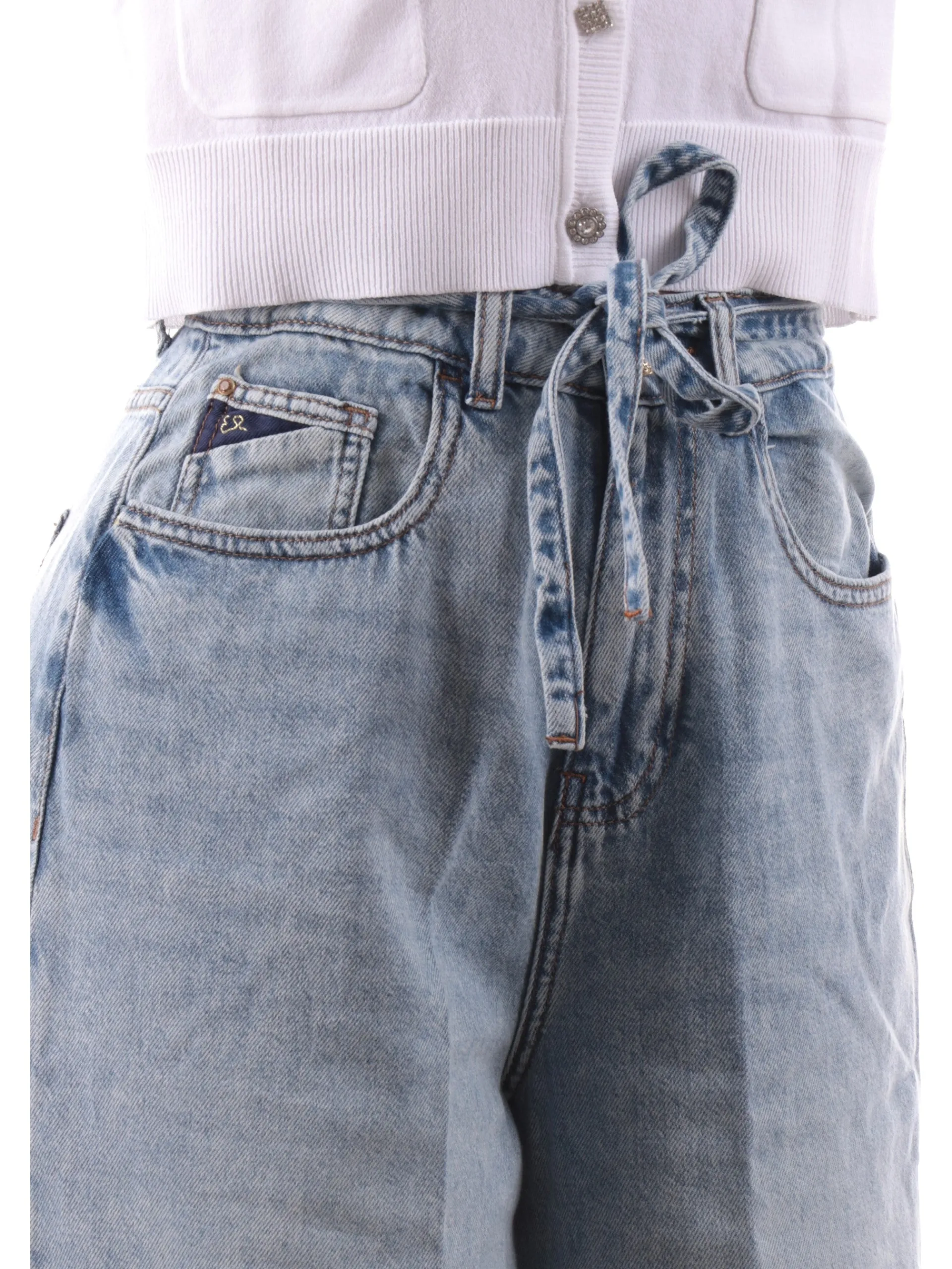 YES ZEE Jeans*Jeans palazzo blu da donna con cintura rimovibile P308W362