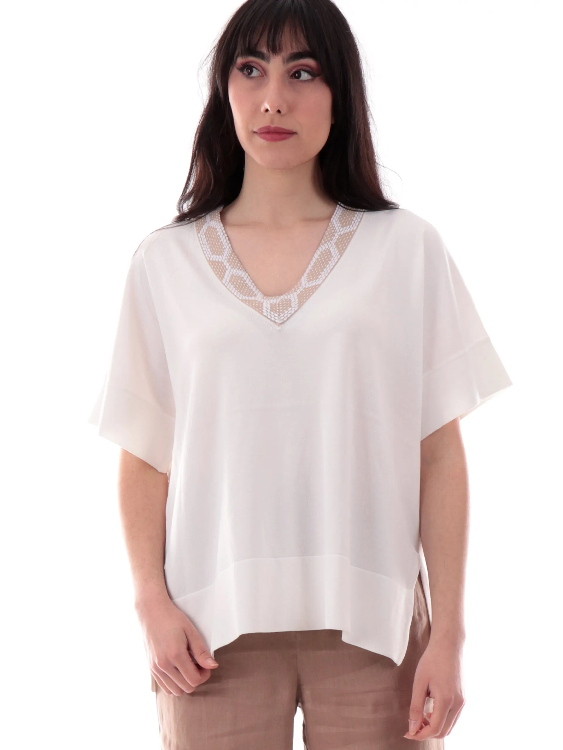 ANIS Maglie*Kimono bianco scollo a V da donna vestibilità morbida 251W1032