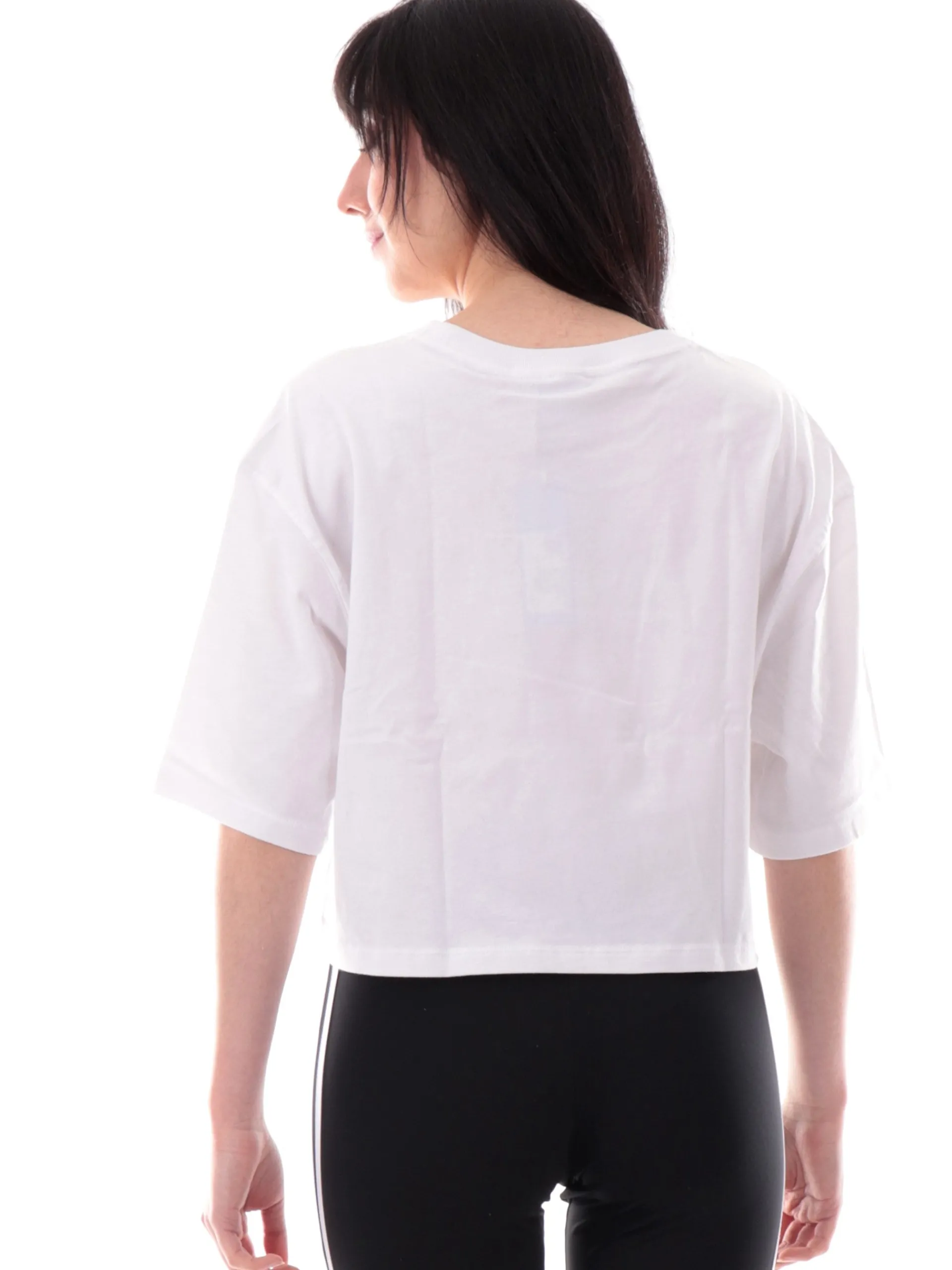 ADIDAS ORIGINALS T-Shirt*Maglia Adidas bianca da donna crop con logo nero ricamato trifoil JJ3385