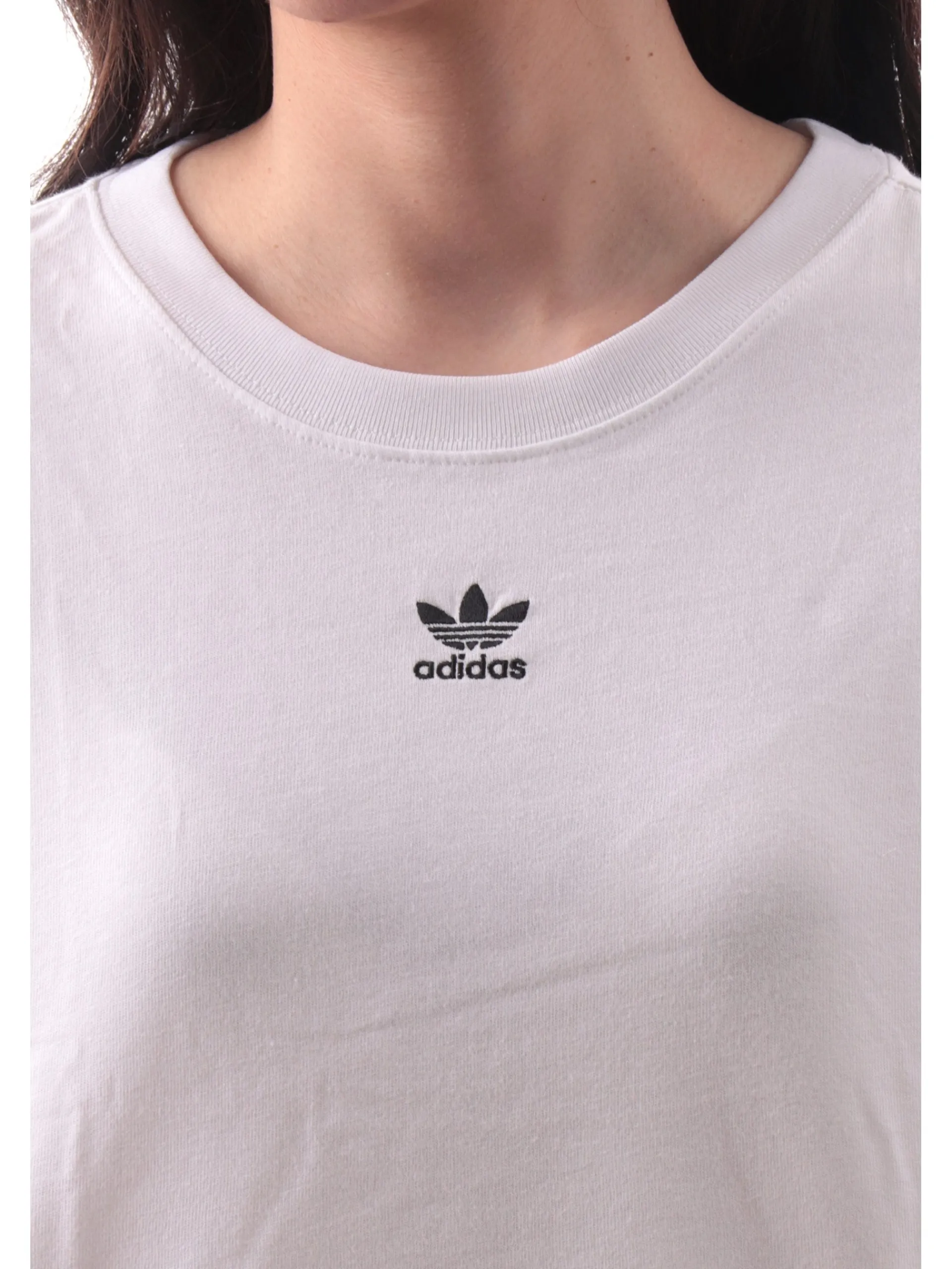 ADIDAS ORIGINALS T-Shirt*Maglia Adidas bianca da donna crop con logo nero ricamato trifoil JJ3385