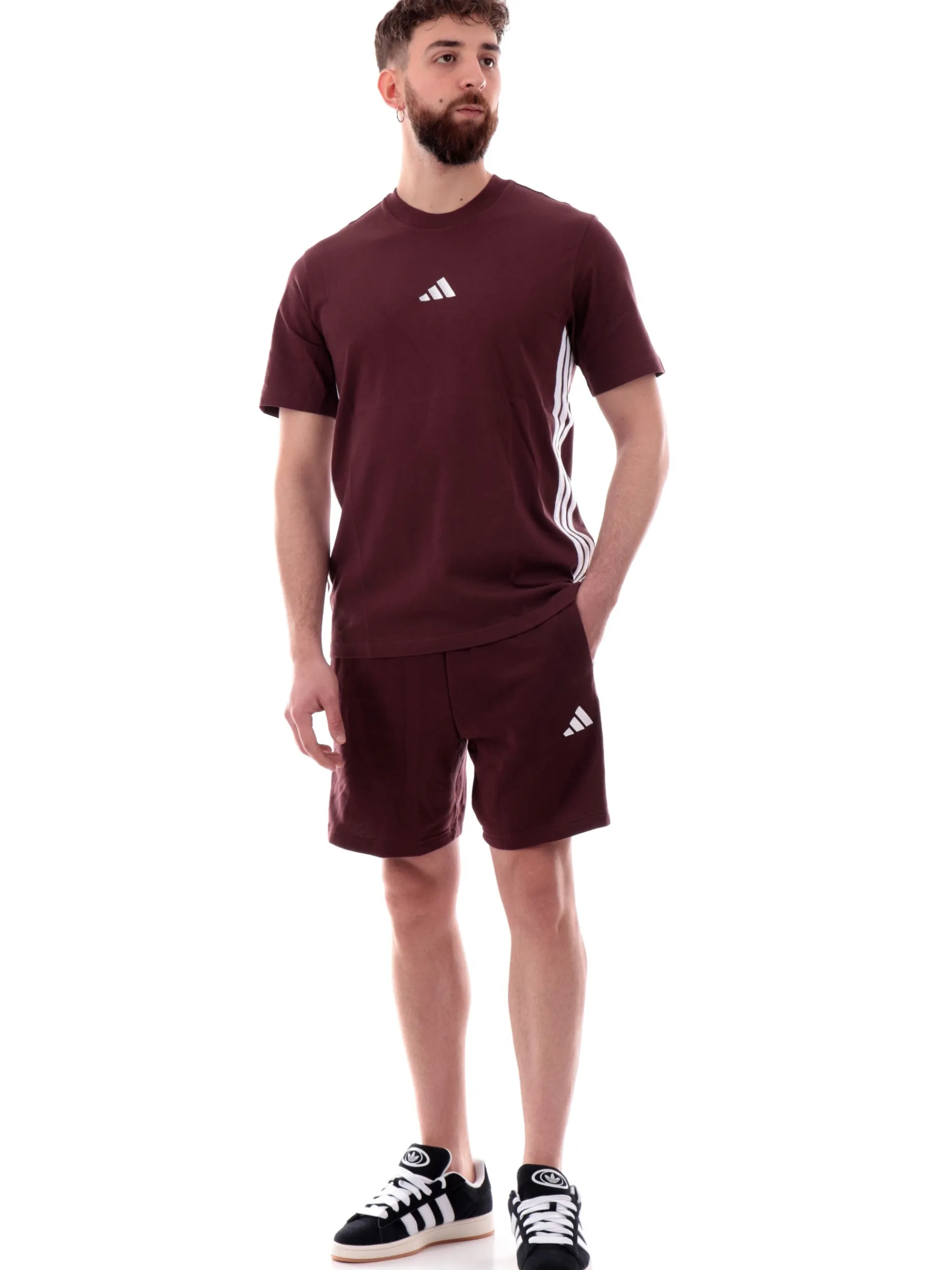 ADIDAS EQUIPMENT T-Shirt*Maglia Adidas bordeuax 3Stripes da uomo logo Adidas ricamato JE6394