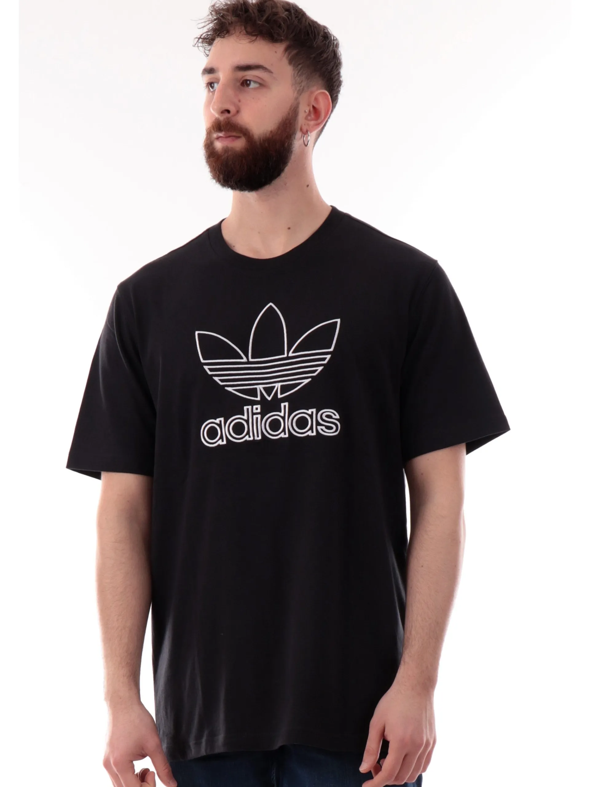 ADIDAS ORIGINALS T-Shirt*Maglia Adidas nera da uomo logo Adidas bianco ricamato JP1088