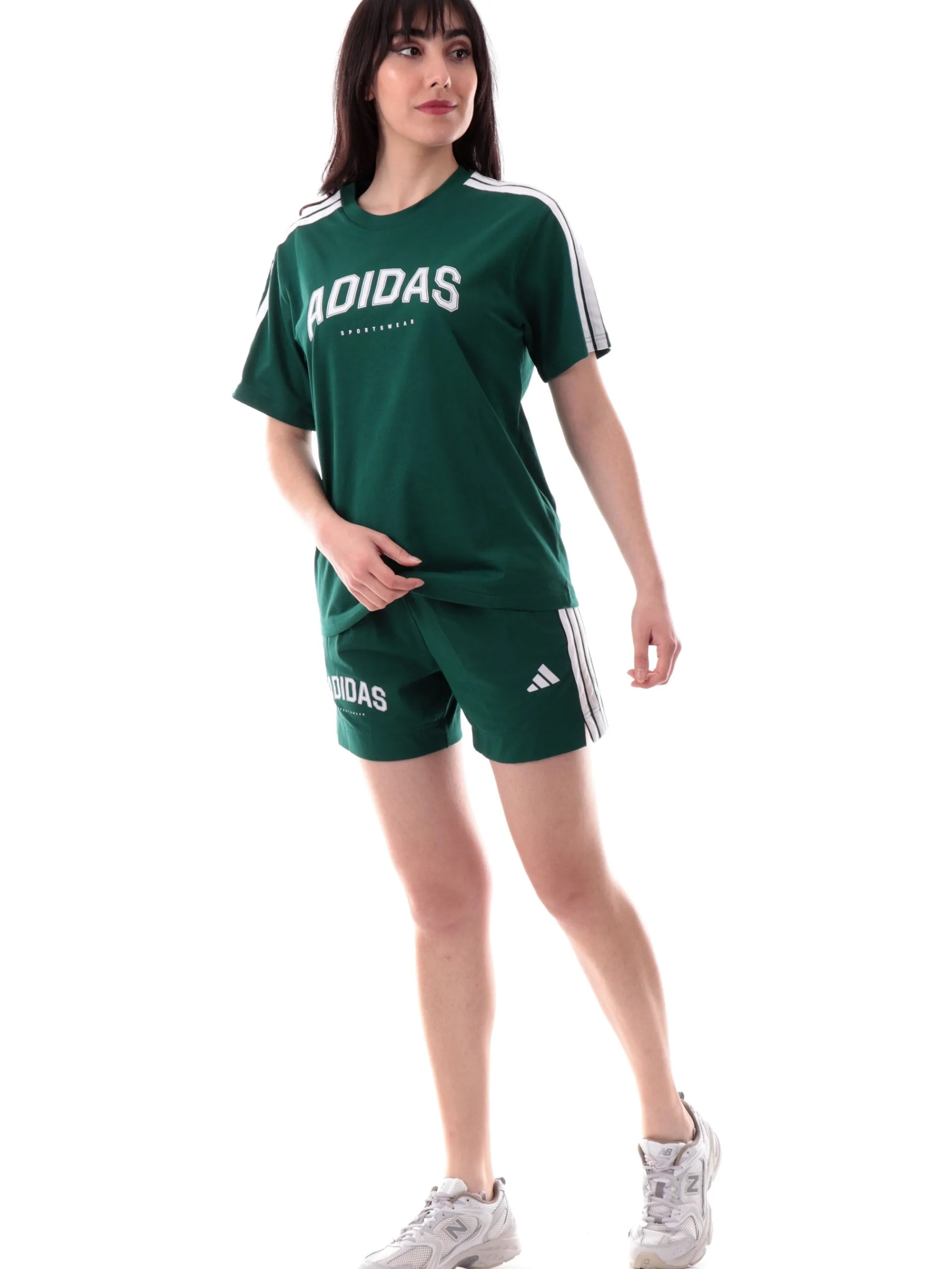 ADIDAS EQUIPMENT T-Shirt*Maglia Adidas verde da donna 3Stripes bianche JN9129