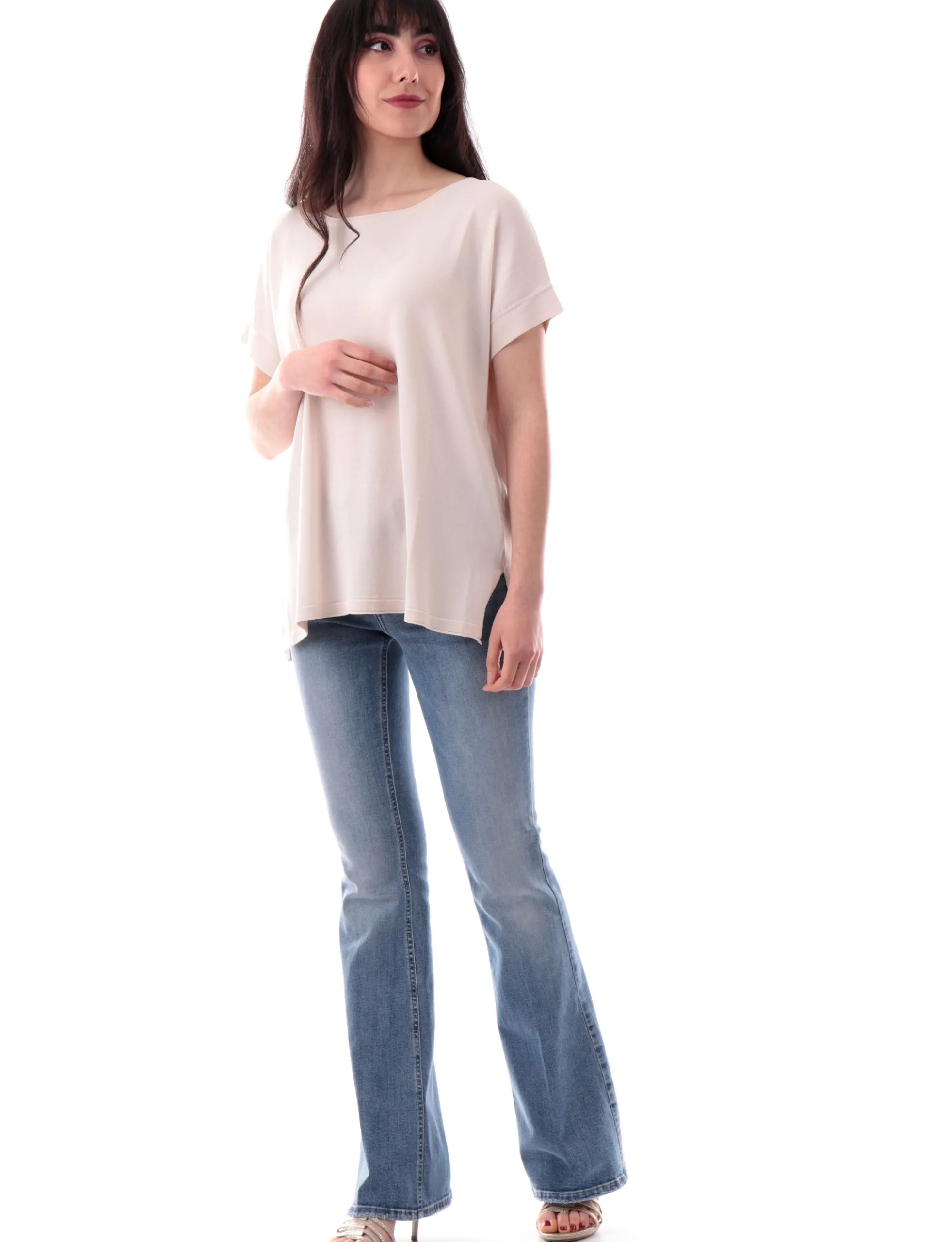 ANIS Maglie*Maglia beige scollo a barca da donna maniche kimono 251W6090