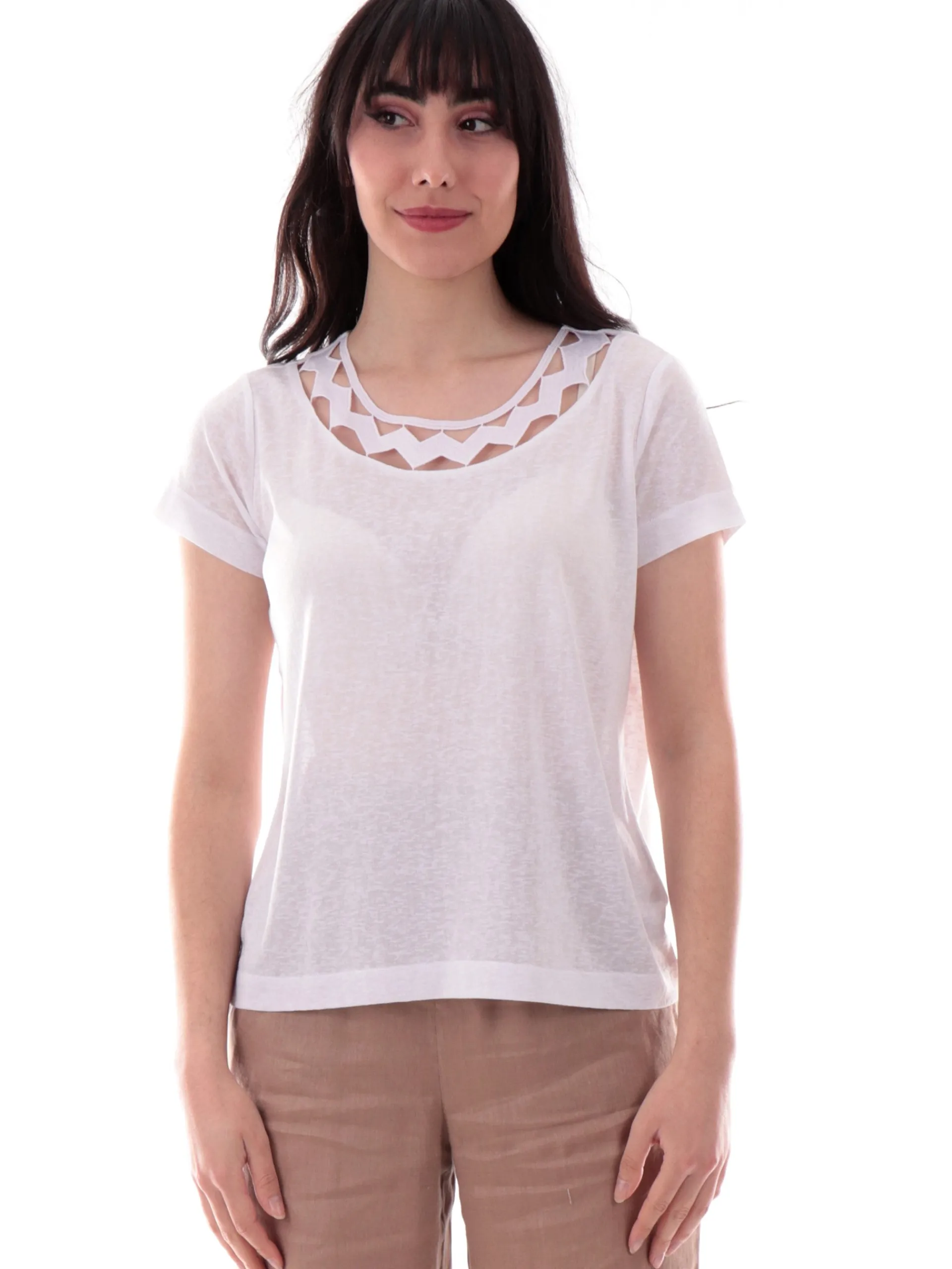 ANIS Maglie*Maglia bianca con collo traforato zig zag 251C1497