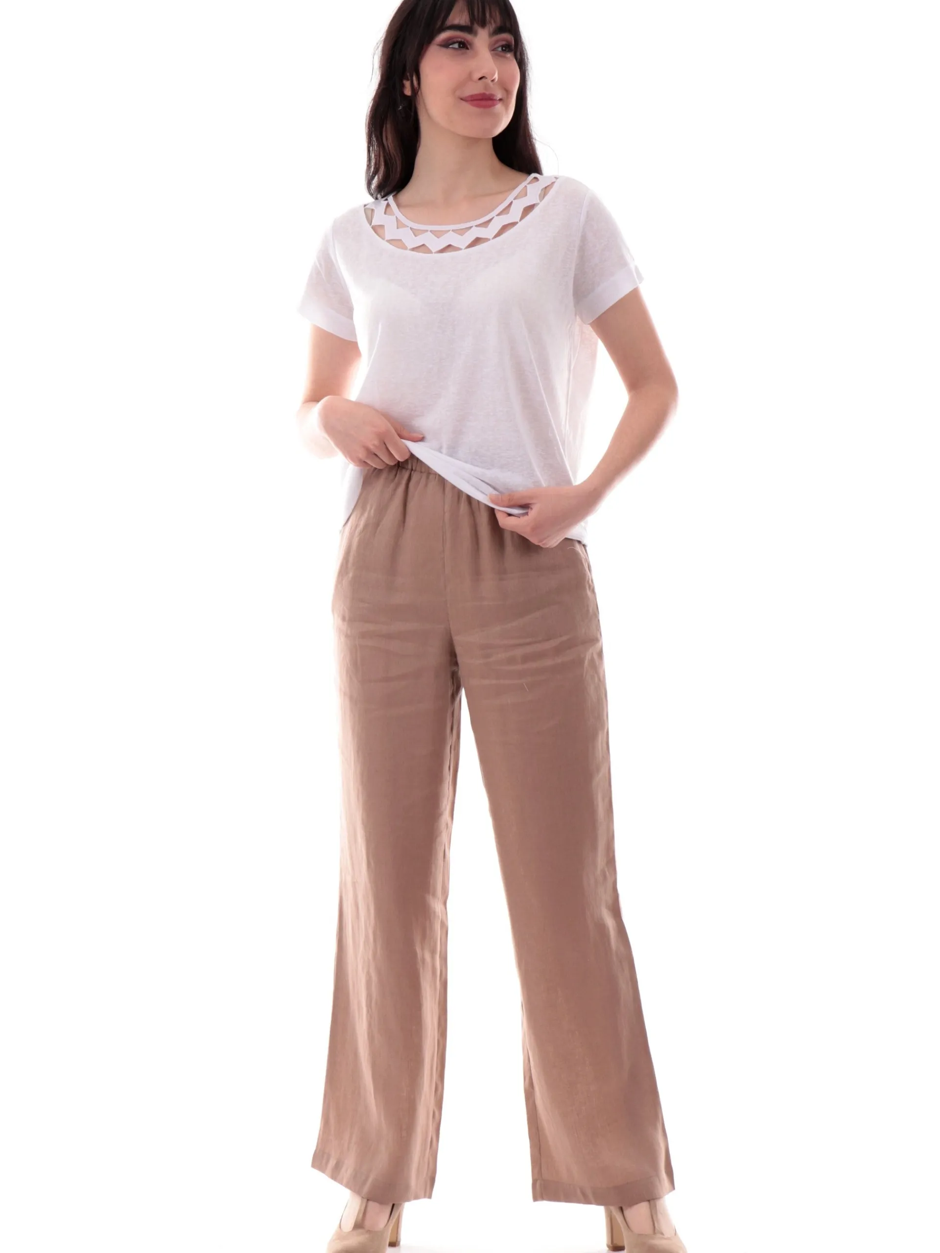 ANIS Maglie*Maglia bianca con collo traforato zig zag 251C1497