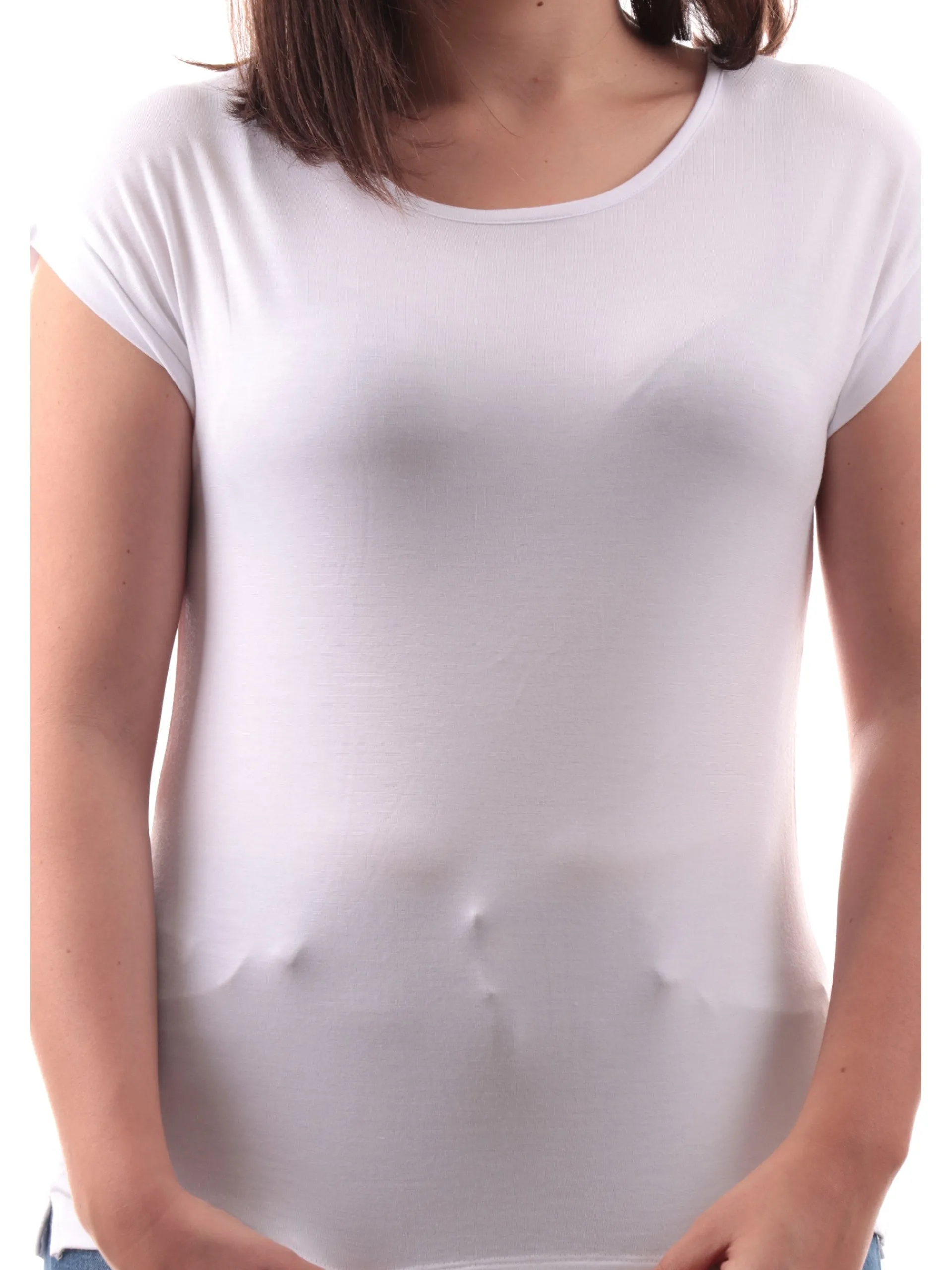 ANIS Maglie*Maglia bianca maniche aletta da donna scollo a barca 251W1347