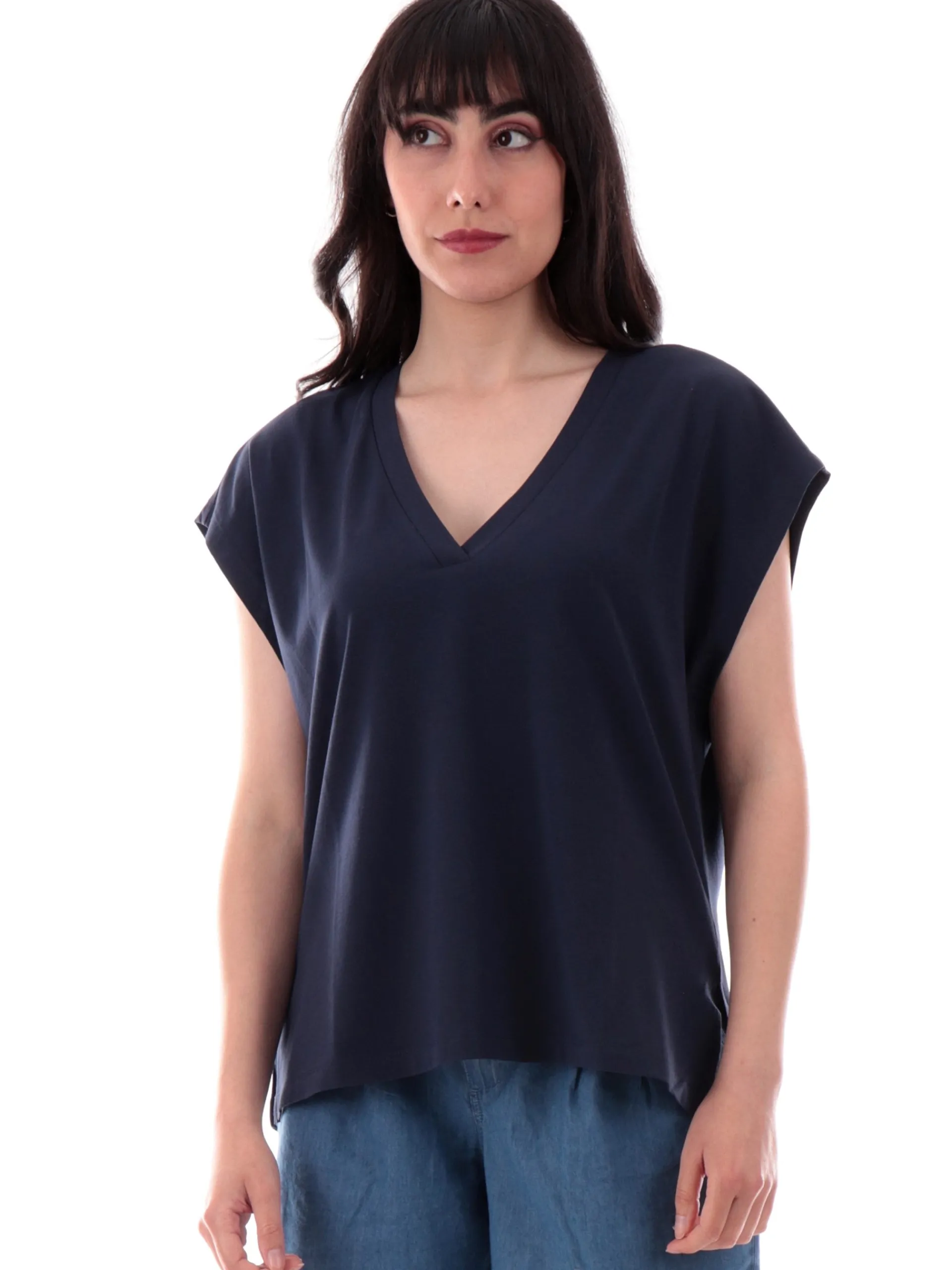 ANIS Maglie*Maglia blu scollo a V da donna maniche aletta 251C1113