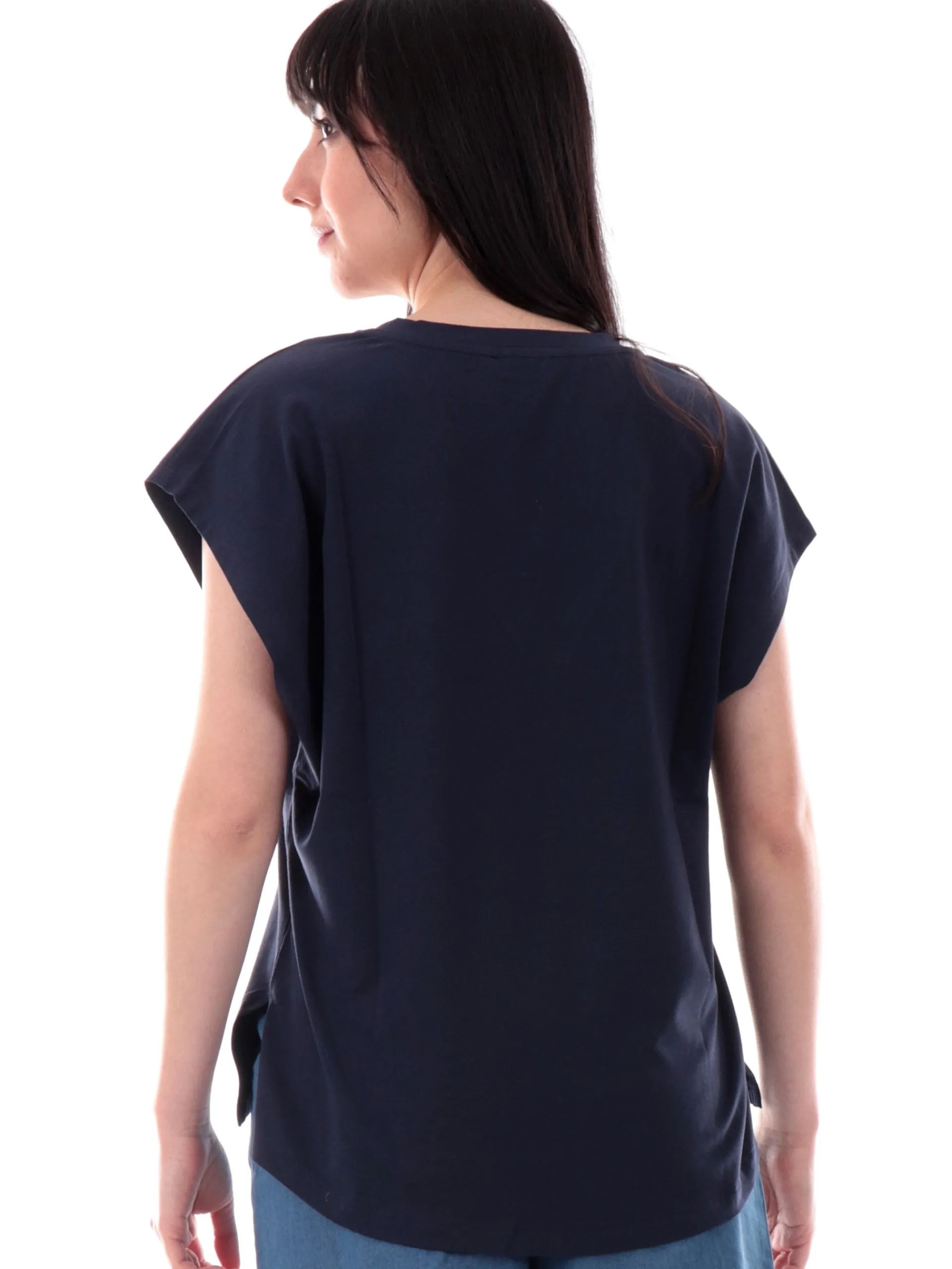 ANIS Maglie*Maglia blu scollo a V da donna maniche aletta 251C1113