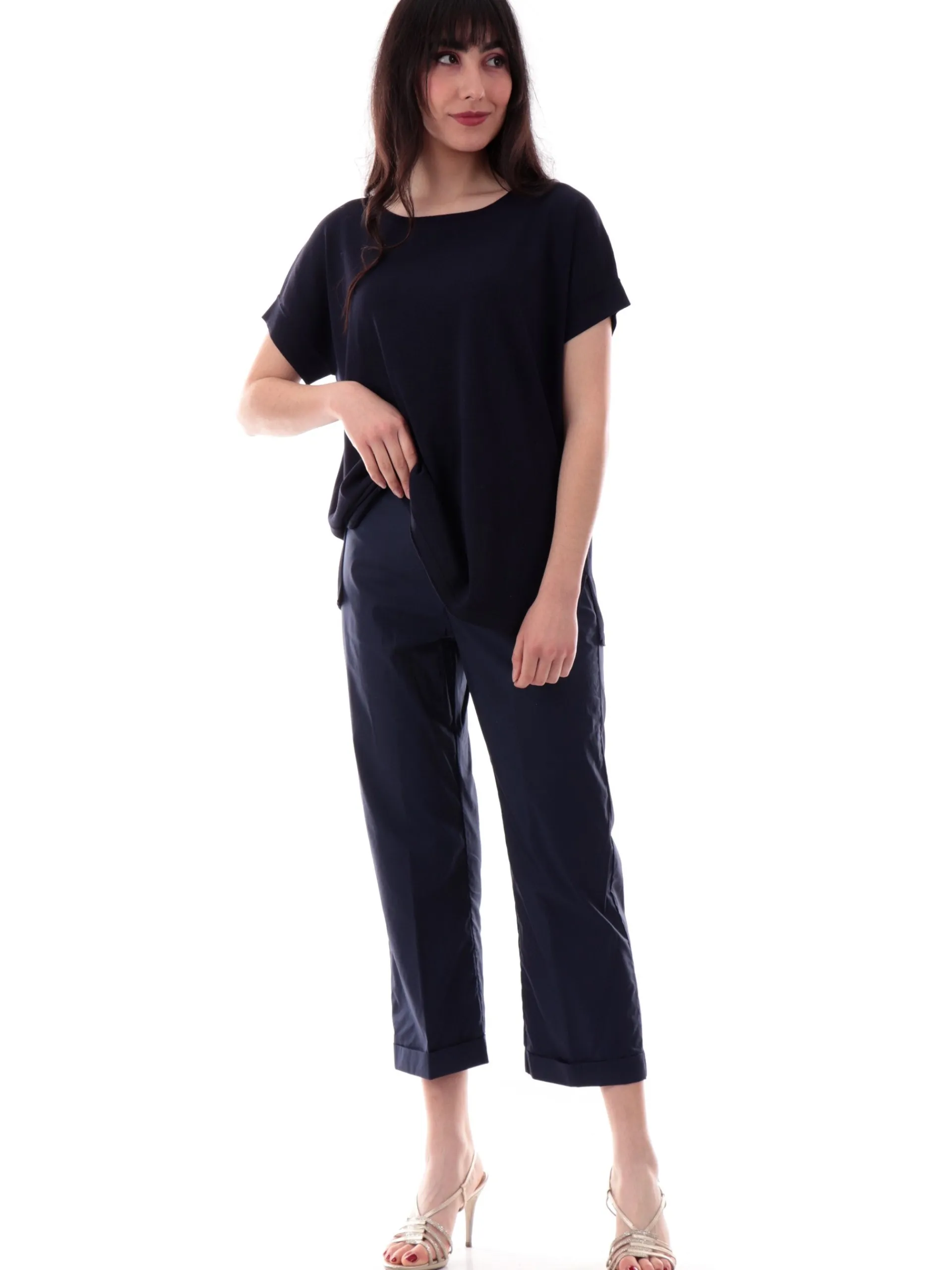 ANIS Maglie*Maglia blu scollo a barca da donna maniche kimono 251W6090