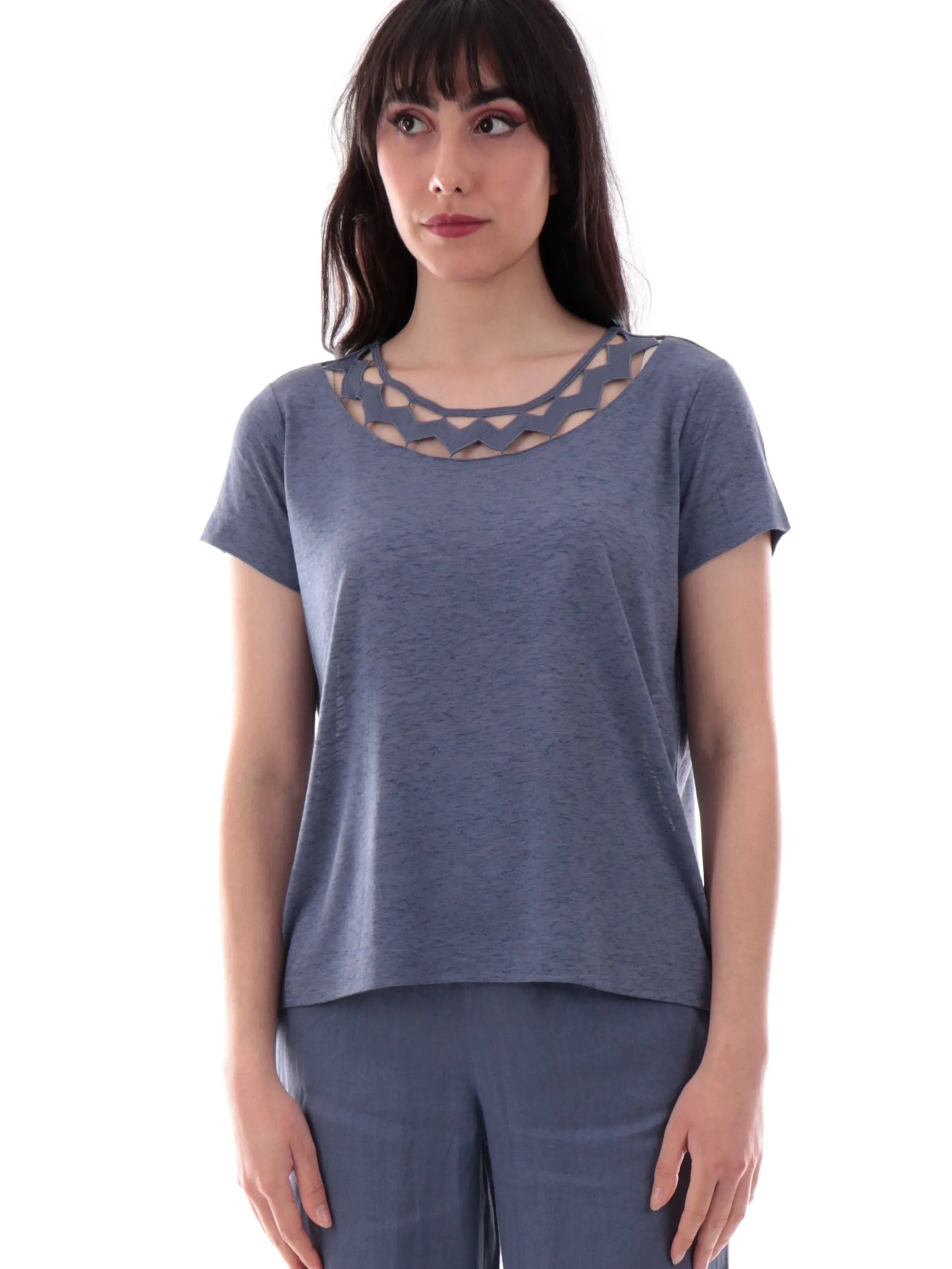 ANIS Maglie*Maglia celeste con collo traforato zig zag 251C1497287