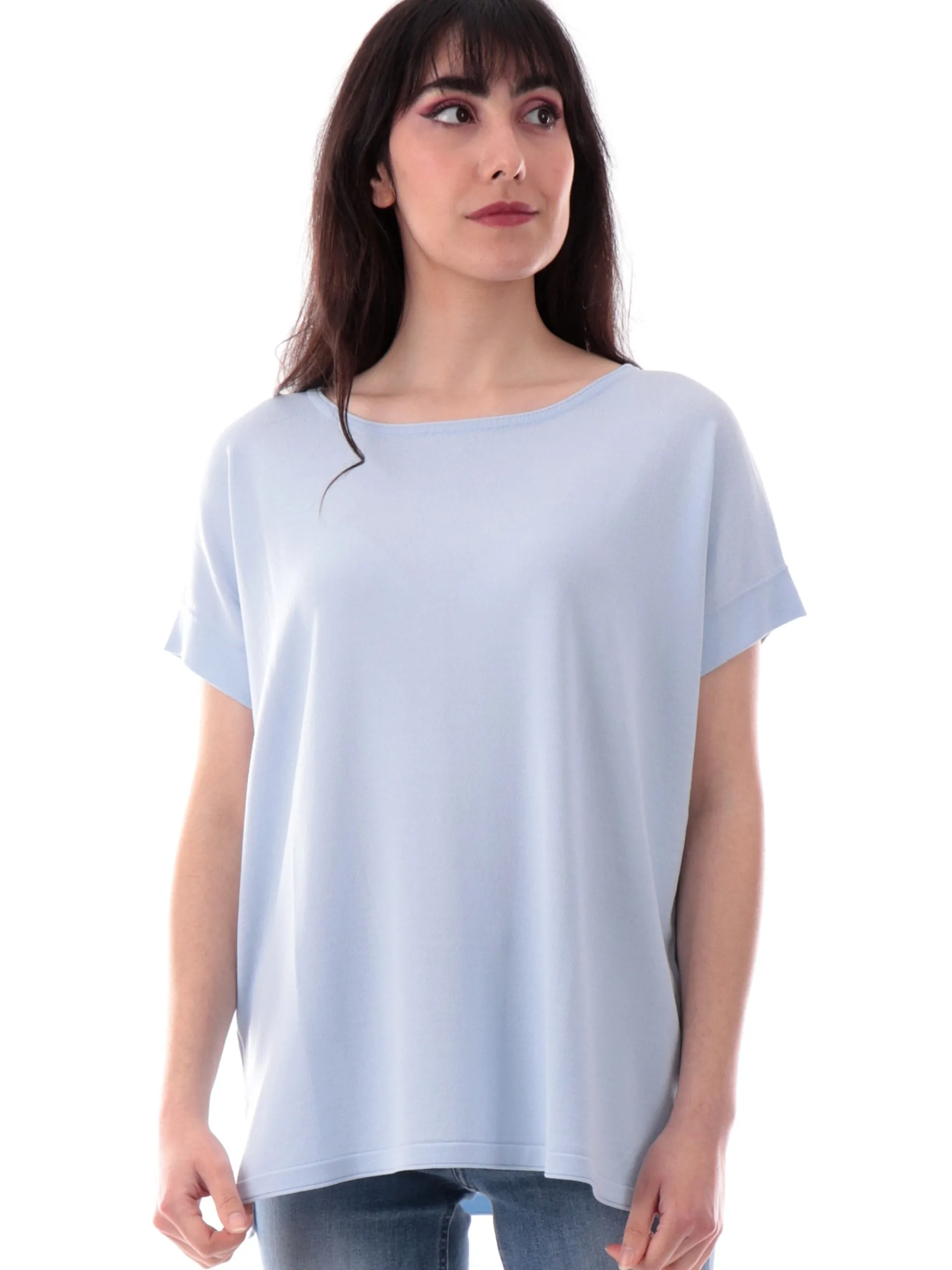 ANIS Maglie*Maglia celeste scollo a barca da donna maniche kimono 251W6090
