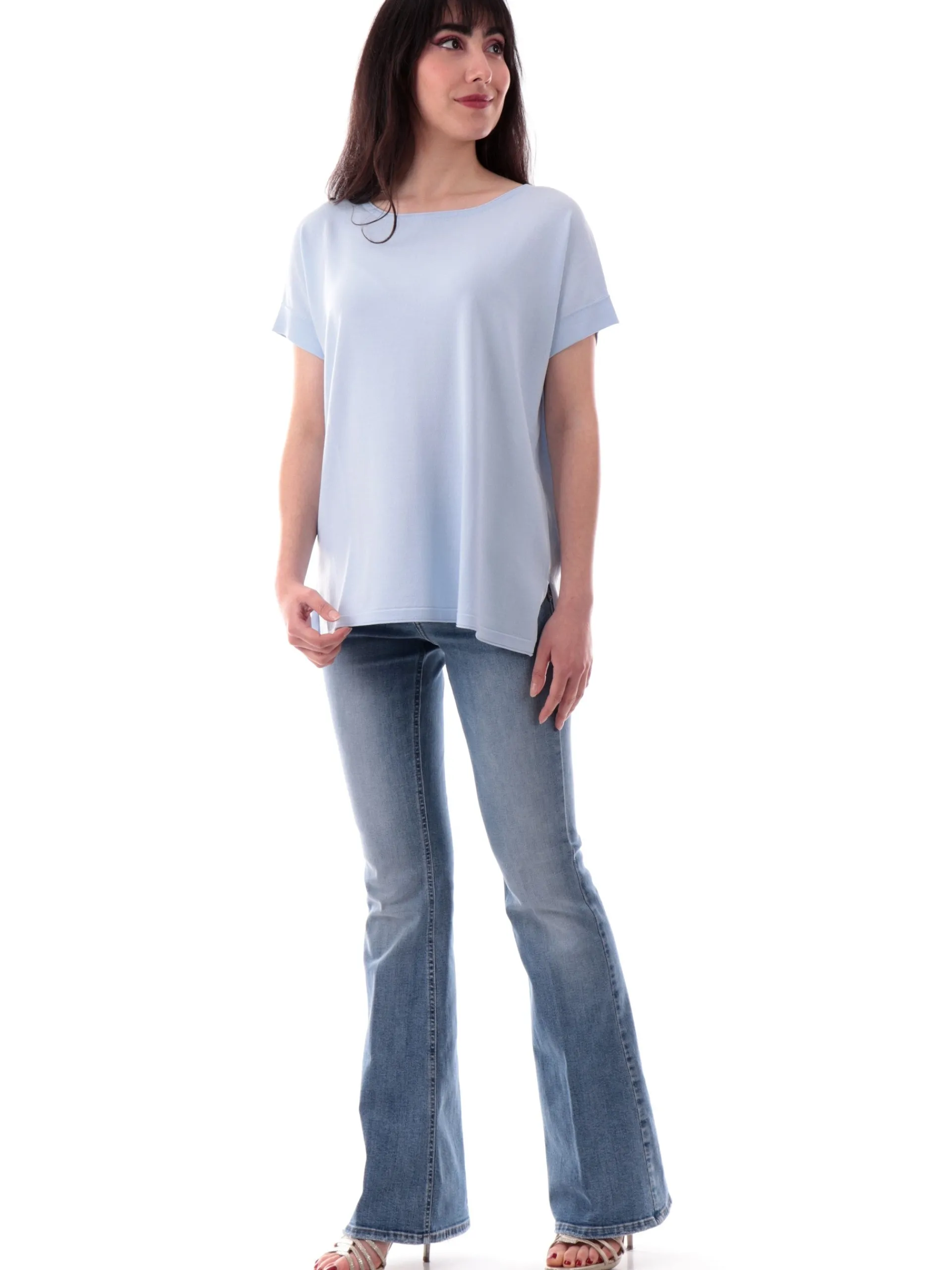 ANIS Maglie*Maglia celeste scollo a barca da donna maniche kimono 251W6090