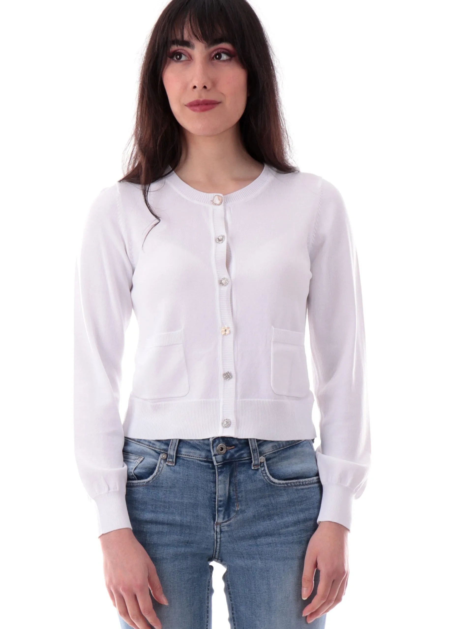 ANIS Maglie*Maglia coreana bianca da donna con bottoni gioiello 251W1067
