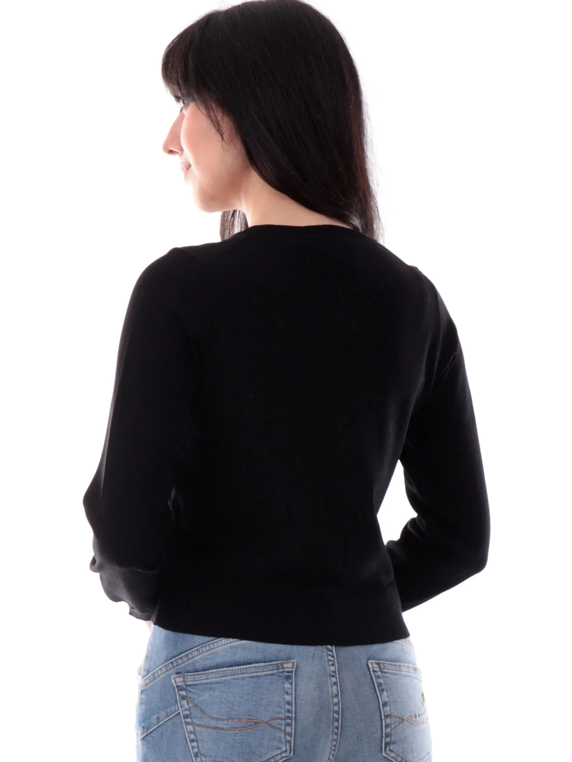 ANIS Maglie*Maglia coreana nera da donna con bottoni gioiello 251W1067