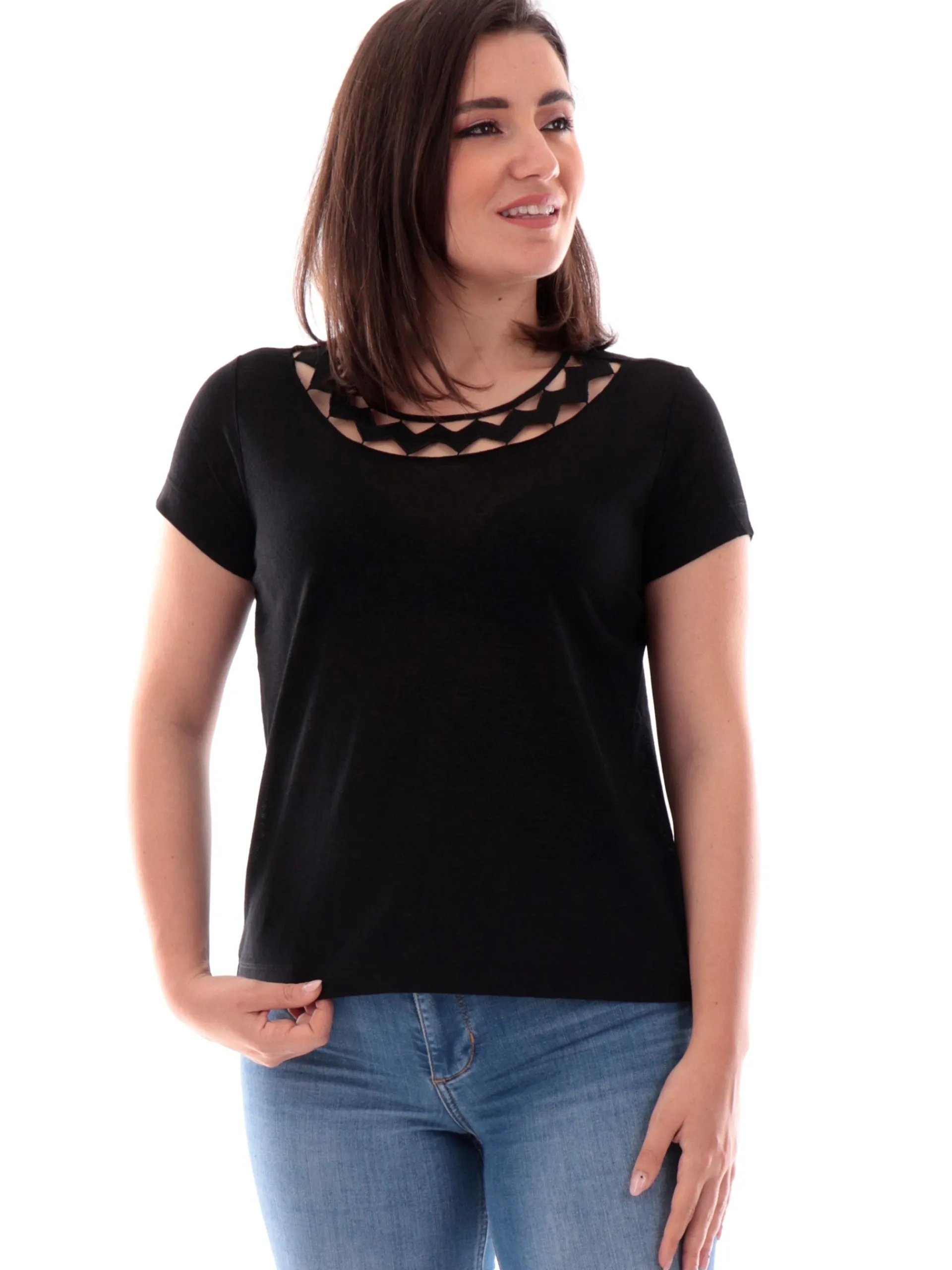 ANIS Maglie*Maglia nera con collo traforato zig zag 251C1497